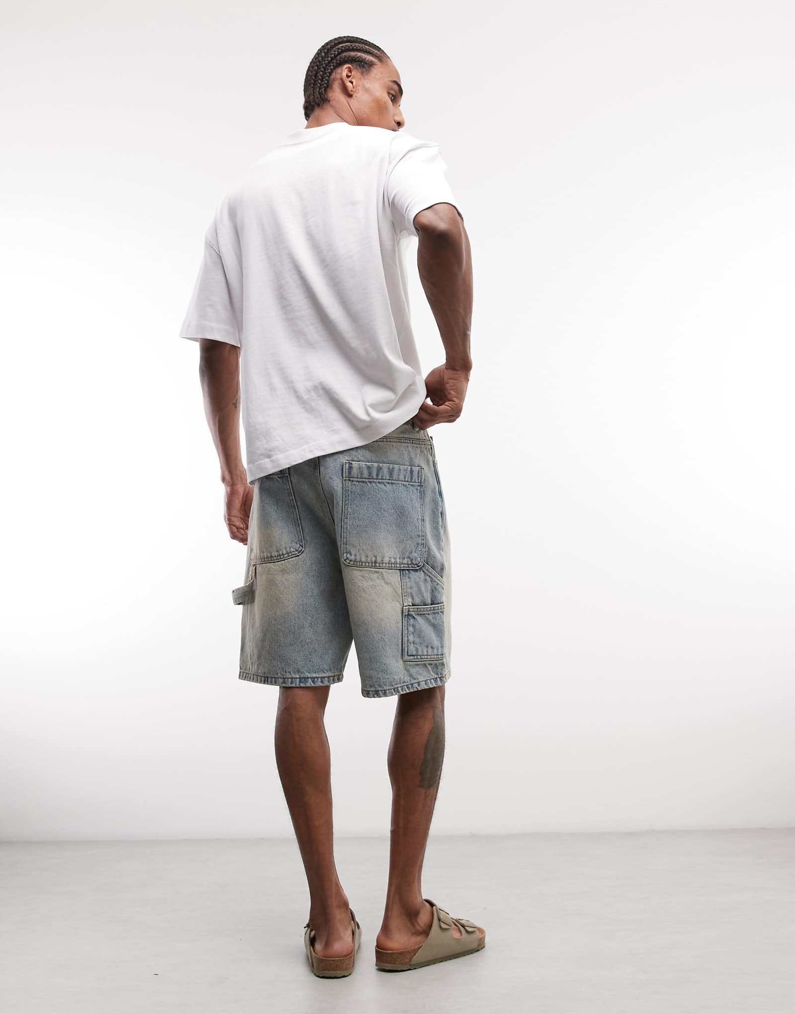 Faded Store denim carpenter shorts in washed blue blue wash