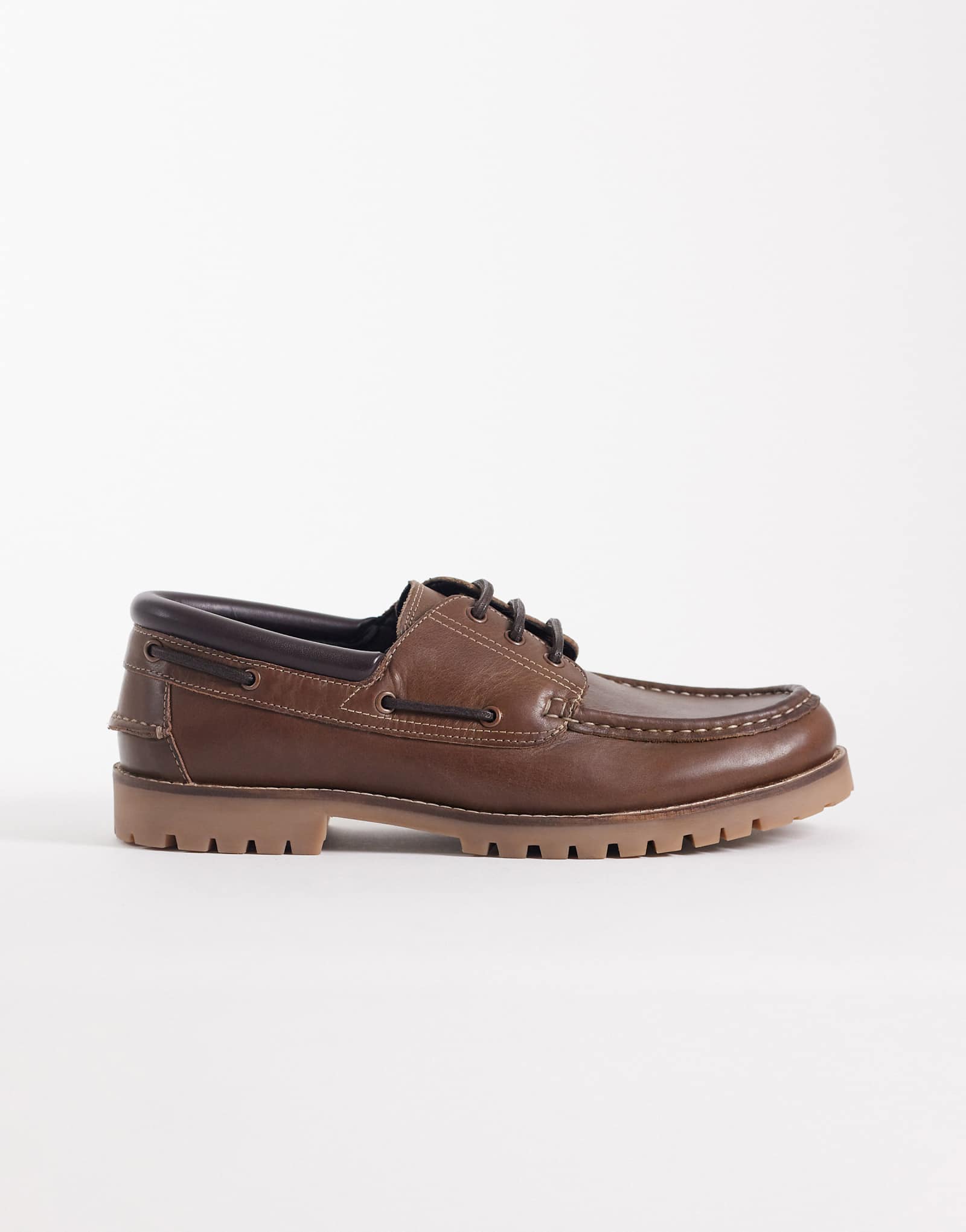 ASOS DESIGN boat shoes with cleated sole in brown leather brown 16490₽