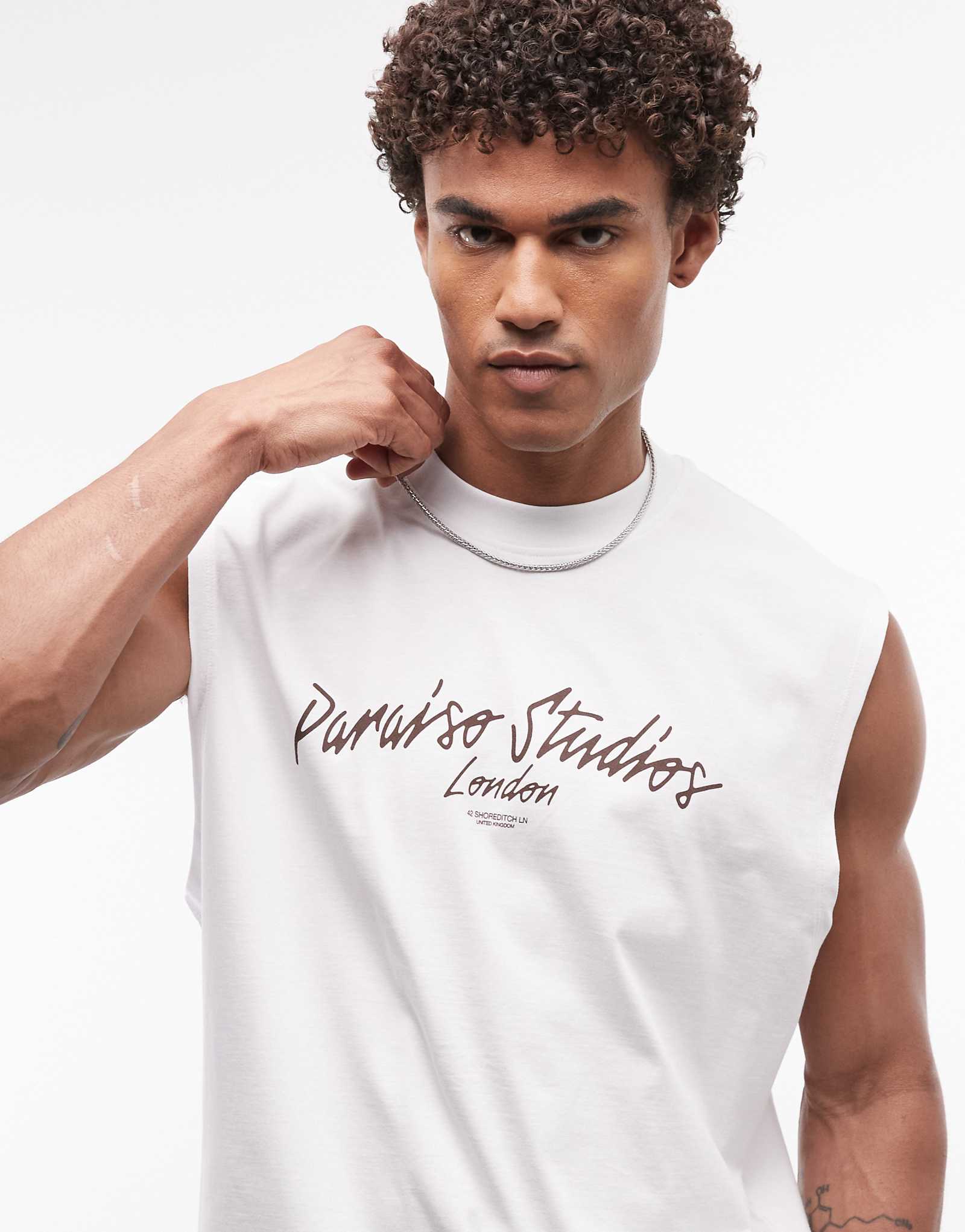 ASOS DESIGN oversized tank top with text graphic in white white 5390₽