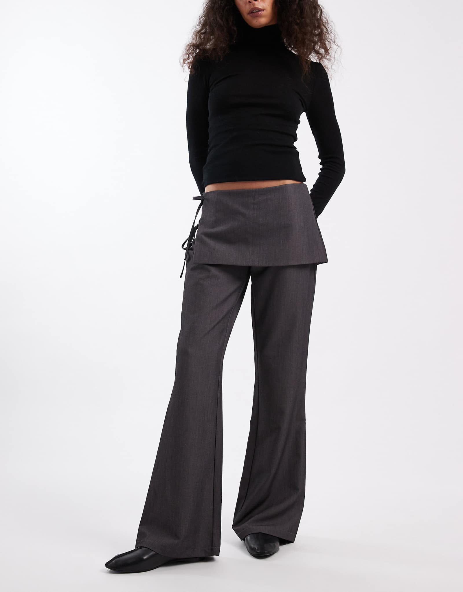 Daisy Street wide leg pants with skirt overlay in dark gray 11390₽