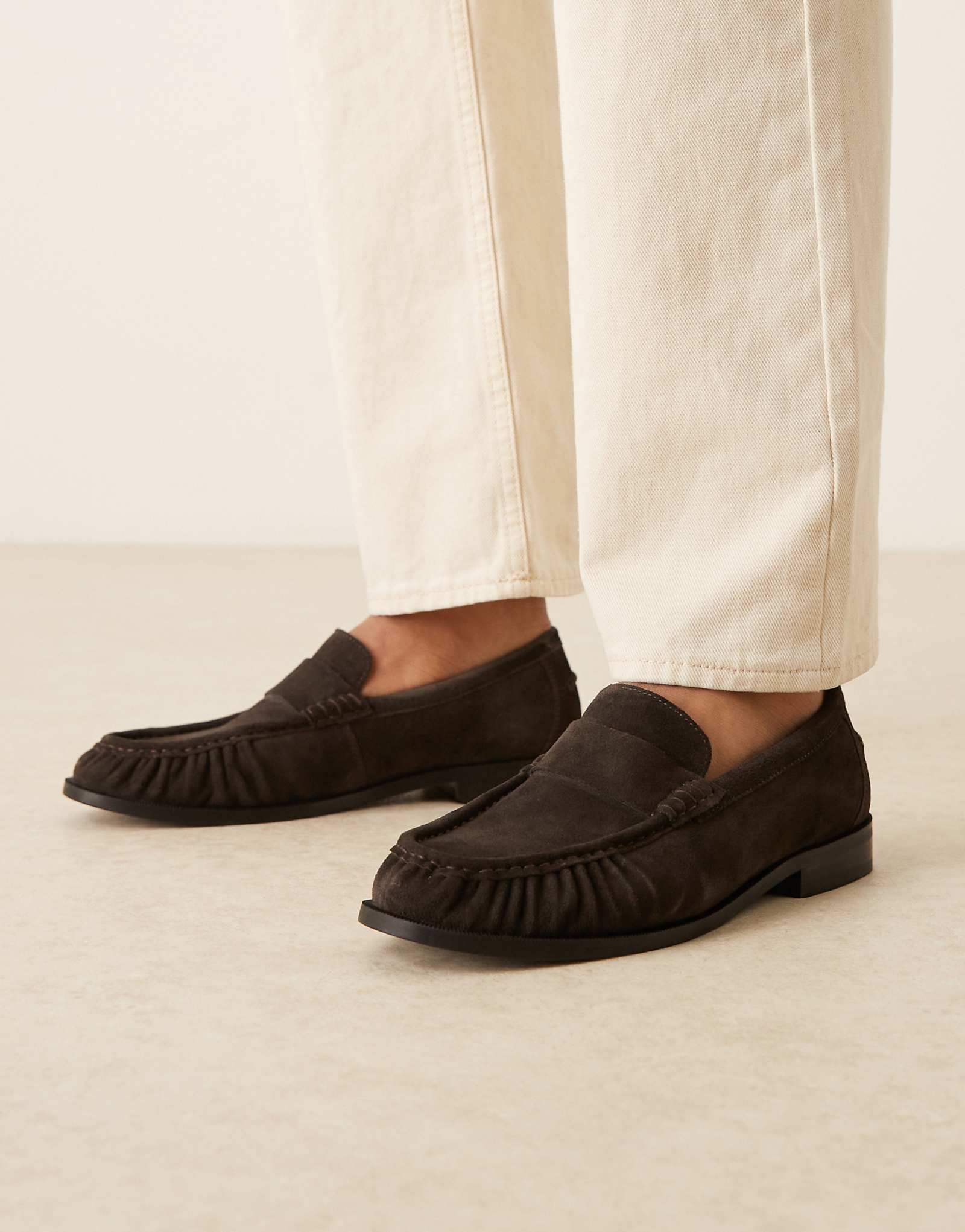 Walk London Riva ruched loafers in brown suede brown 24790₽