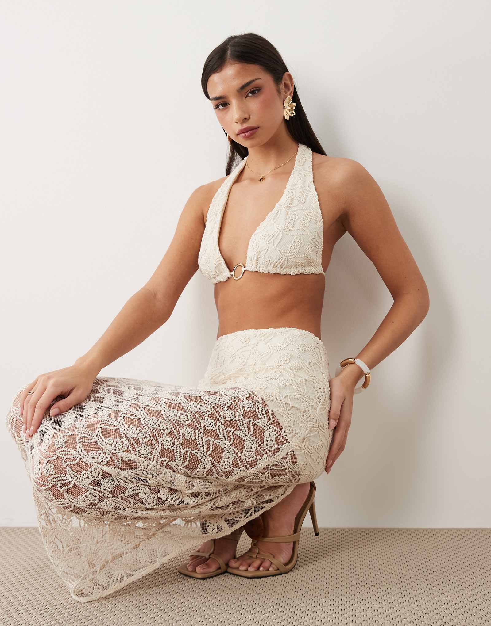 Bardot Venetia halter bralet in light beige - part of a set light beige 36590₽