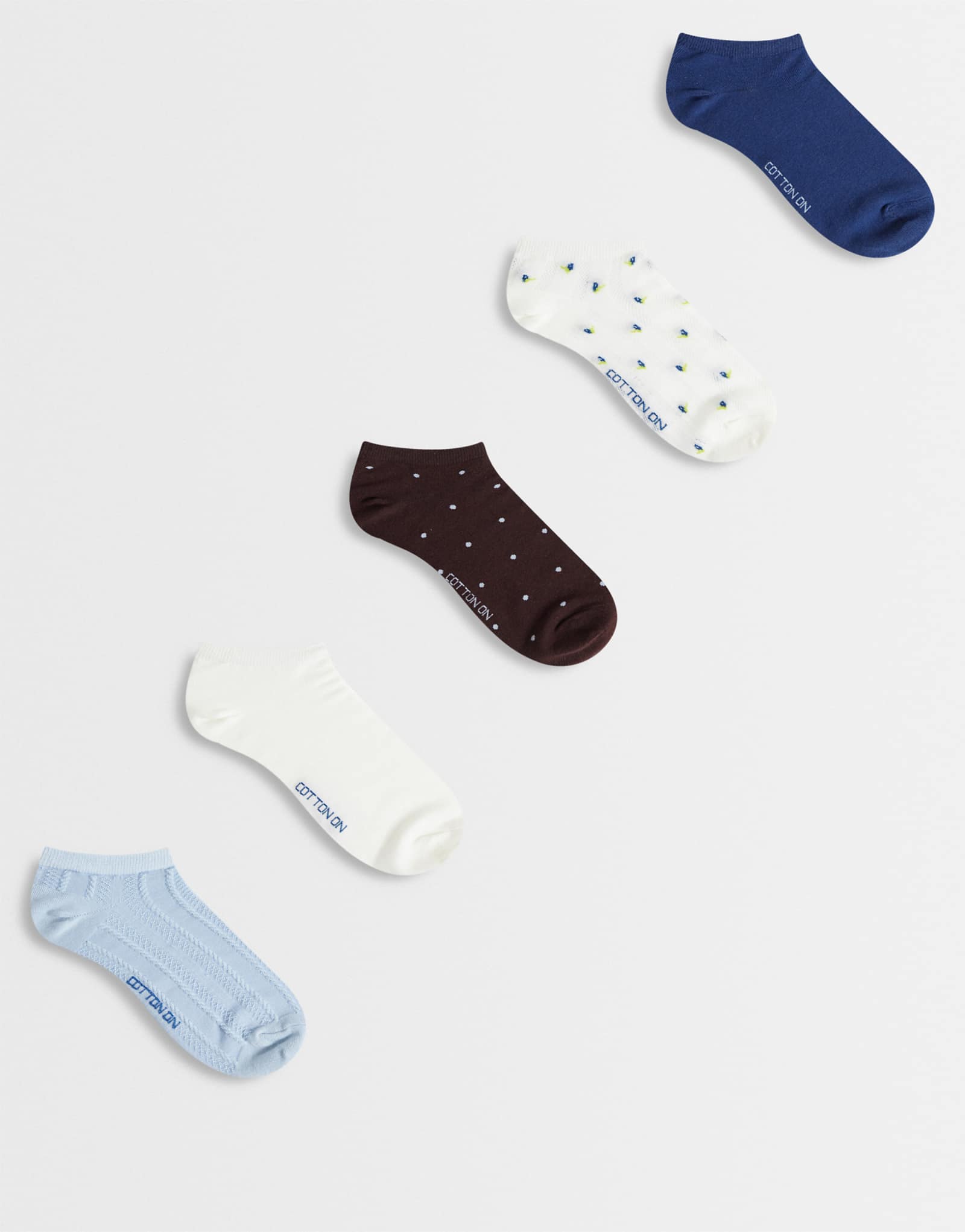 Cotton On 5-pack ankle socks in bulk polka dot mix blue polka mix