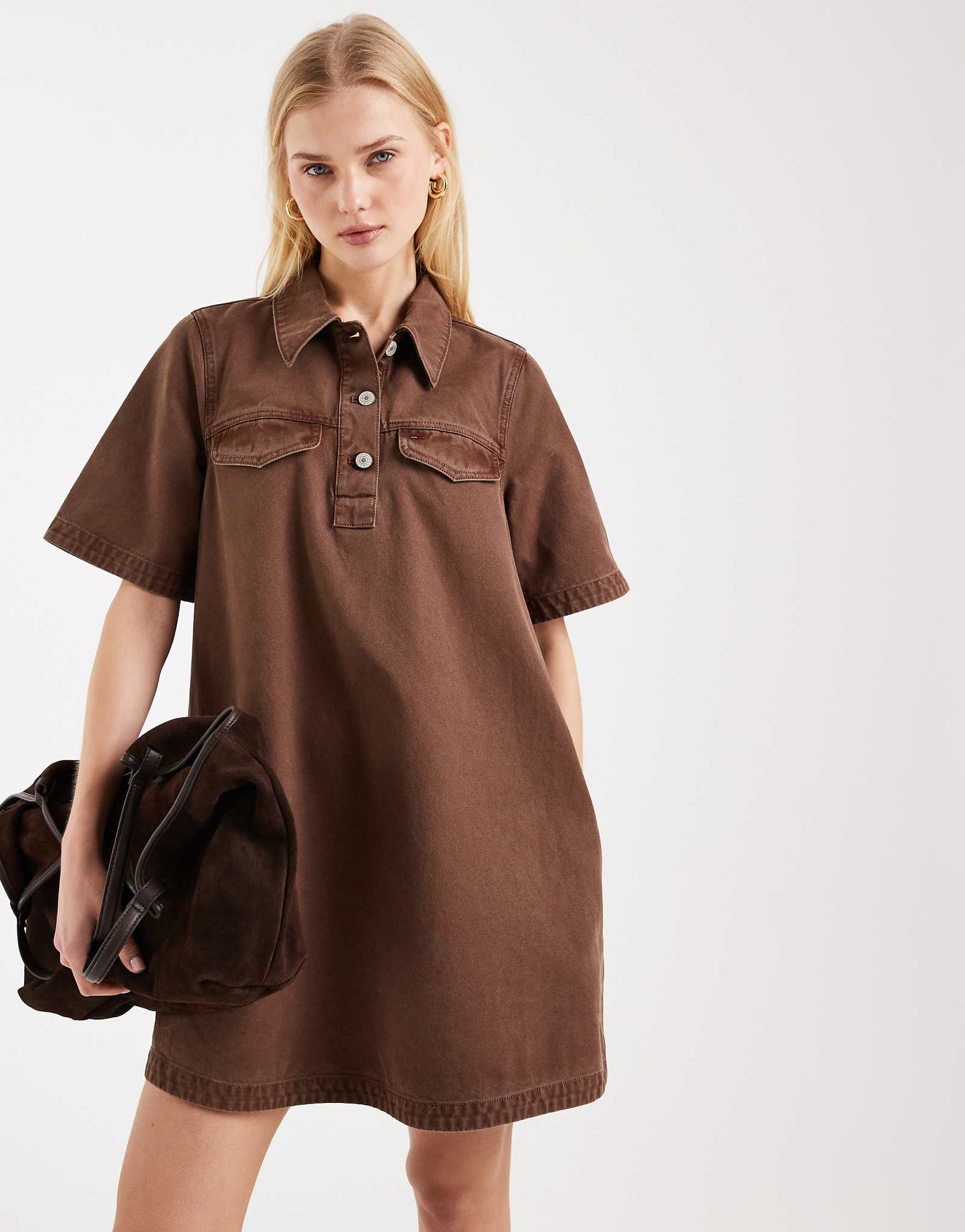 Tommy Jeans a-line mini dress in brown chicory roast 22690₽