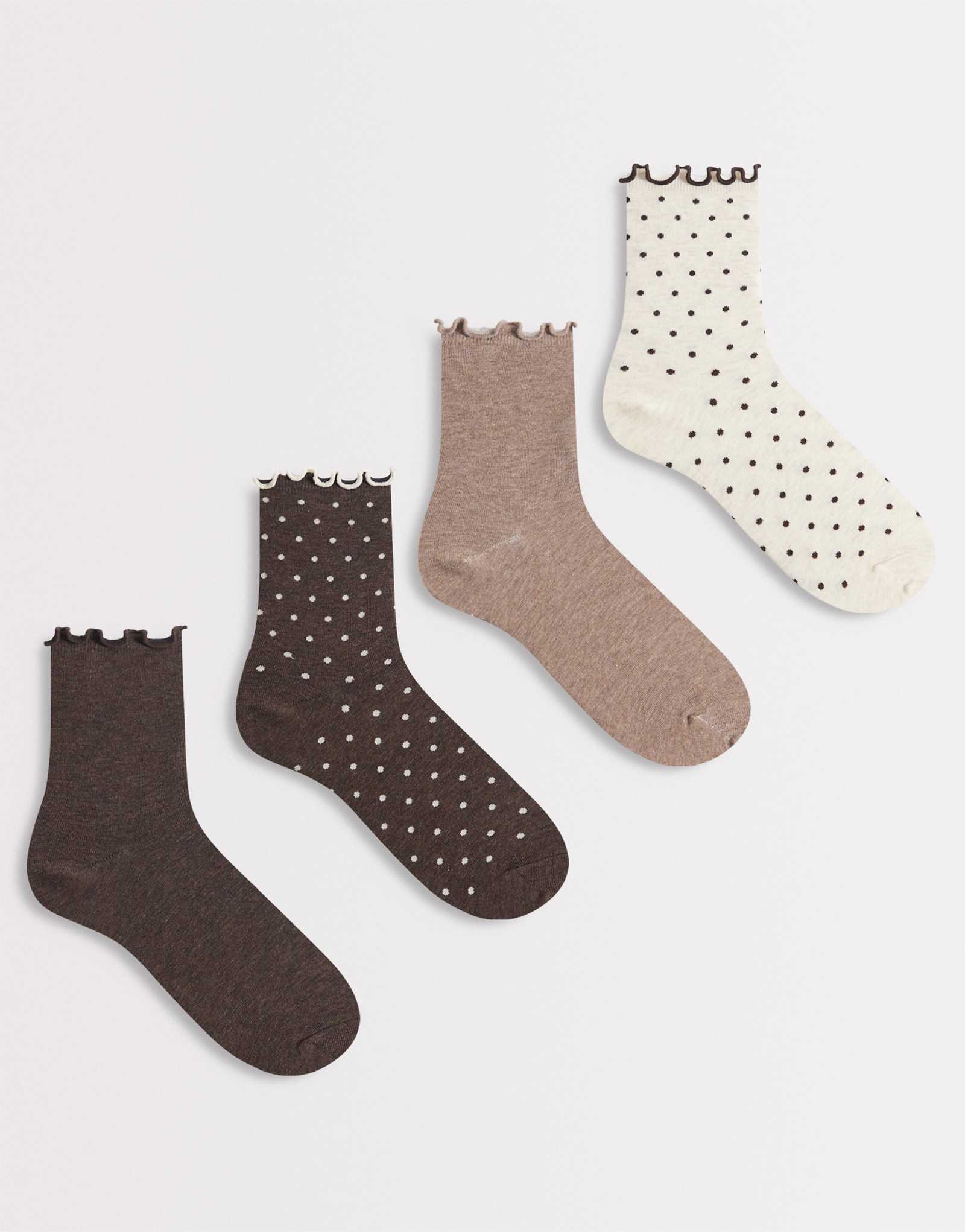 Lindex 4 pack lettuce edge polka dot high ankle socks in brown brown 4490₽