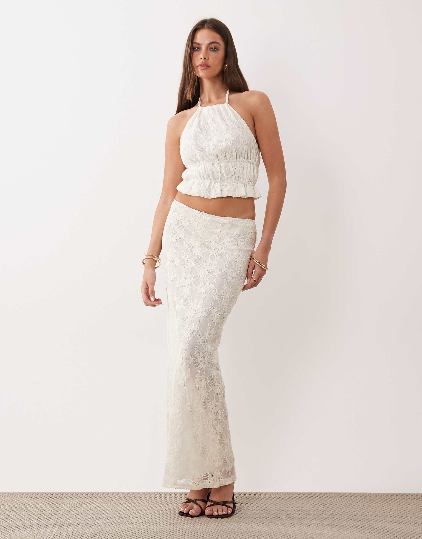 The Frolic Exclusive lace column maxi skirt in white - part of a set white 10090₽