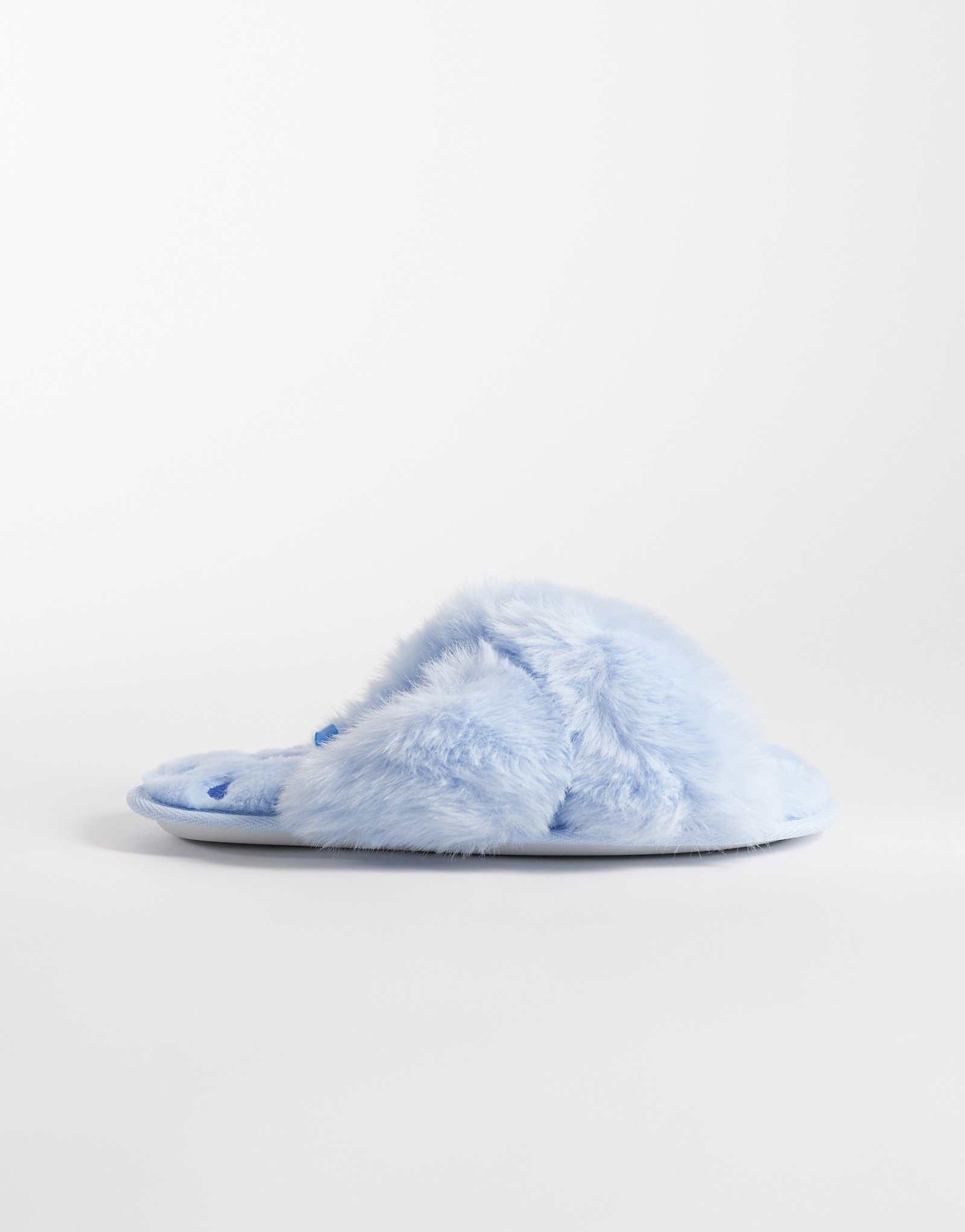 Boux Avenue cross band fluffy slippers in light blue blue
