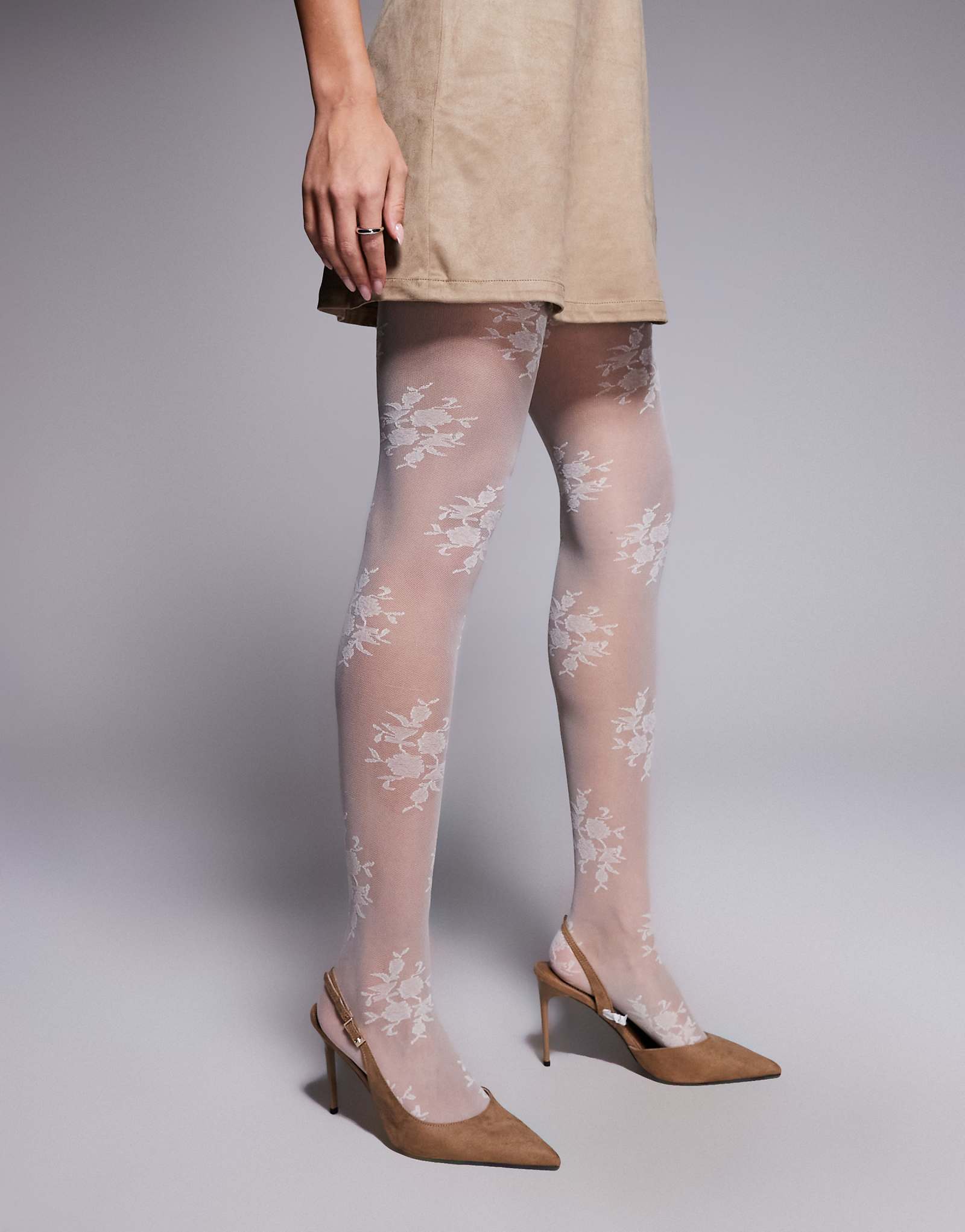 Kaiia exclusive sheer lace tights in white white 3390₽