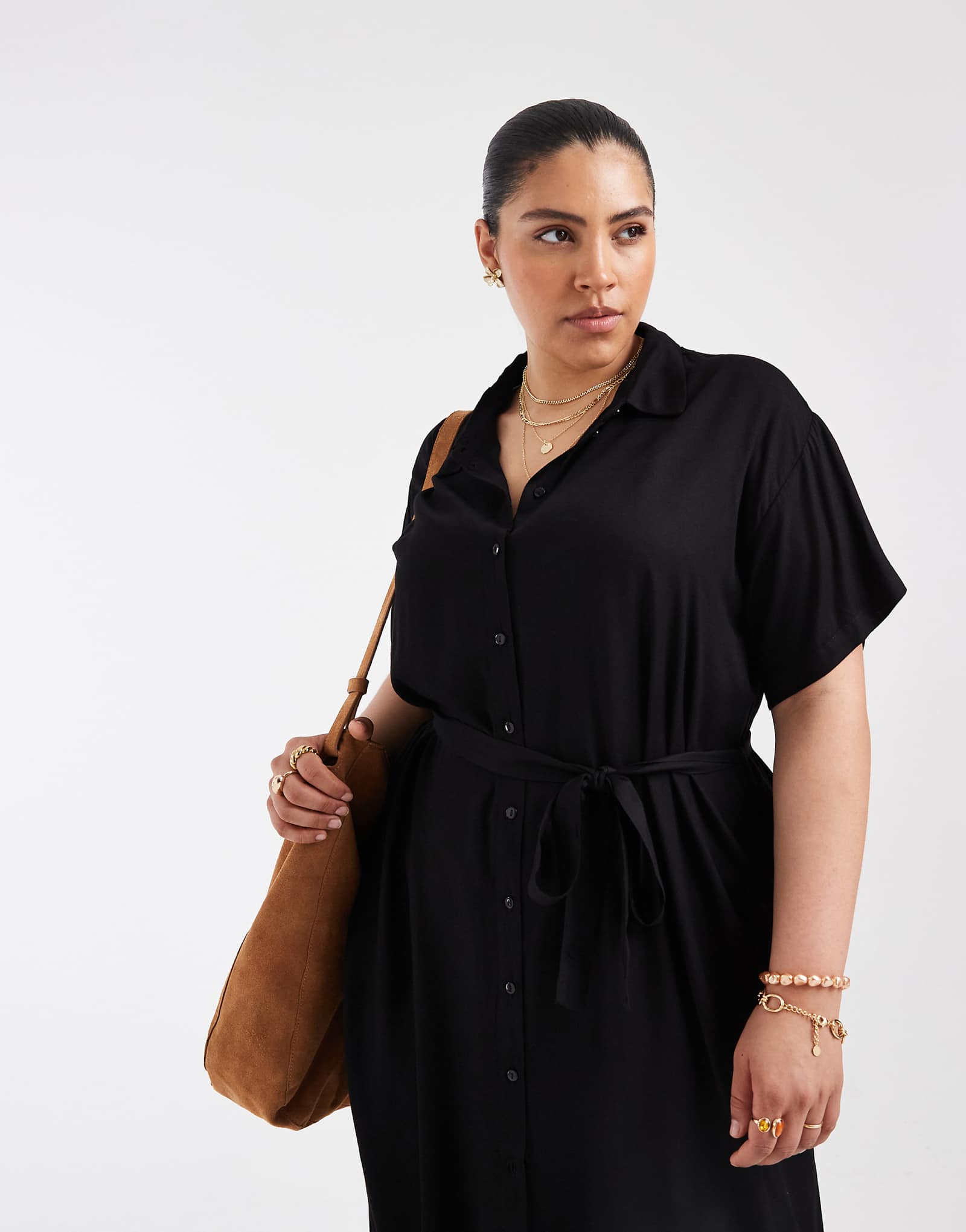 Vero Moda Curve shirt midi dress with tie belt in black black 11190₽