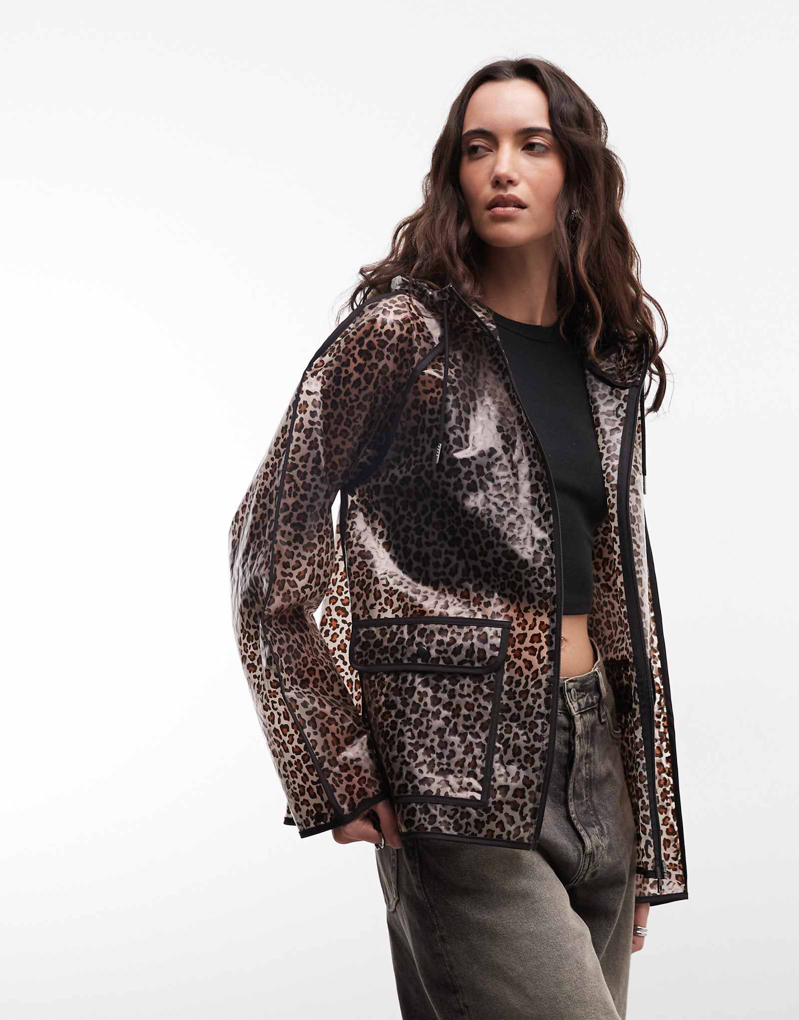 Noisy May transparent hooded raincoat in animal print black leo 21690₽