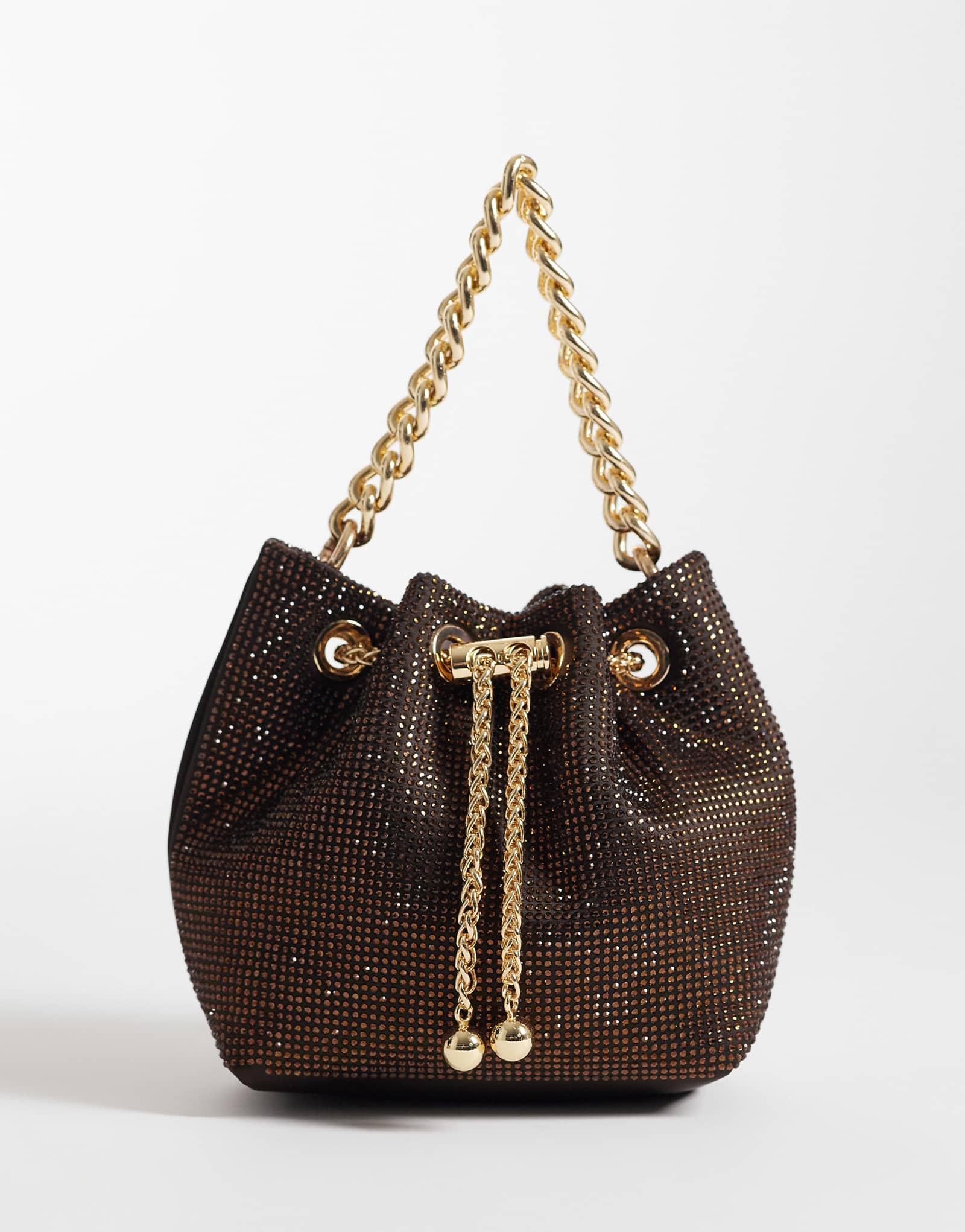River Island heatseal chain detail bucket bag in brown brown 13190₽