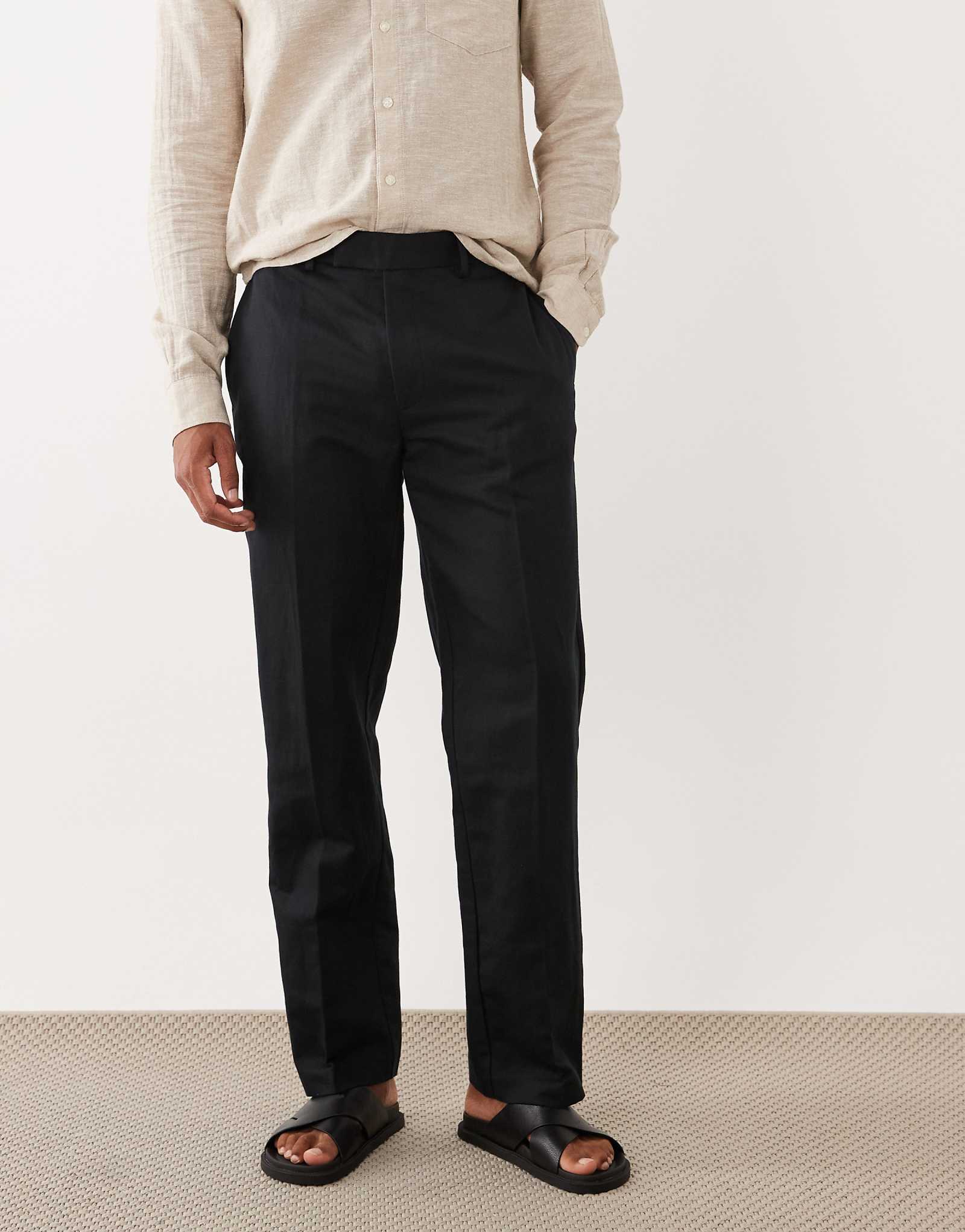 ASOS DESIGN linen rich straight leg dress pants in black black 10690₽