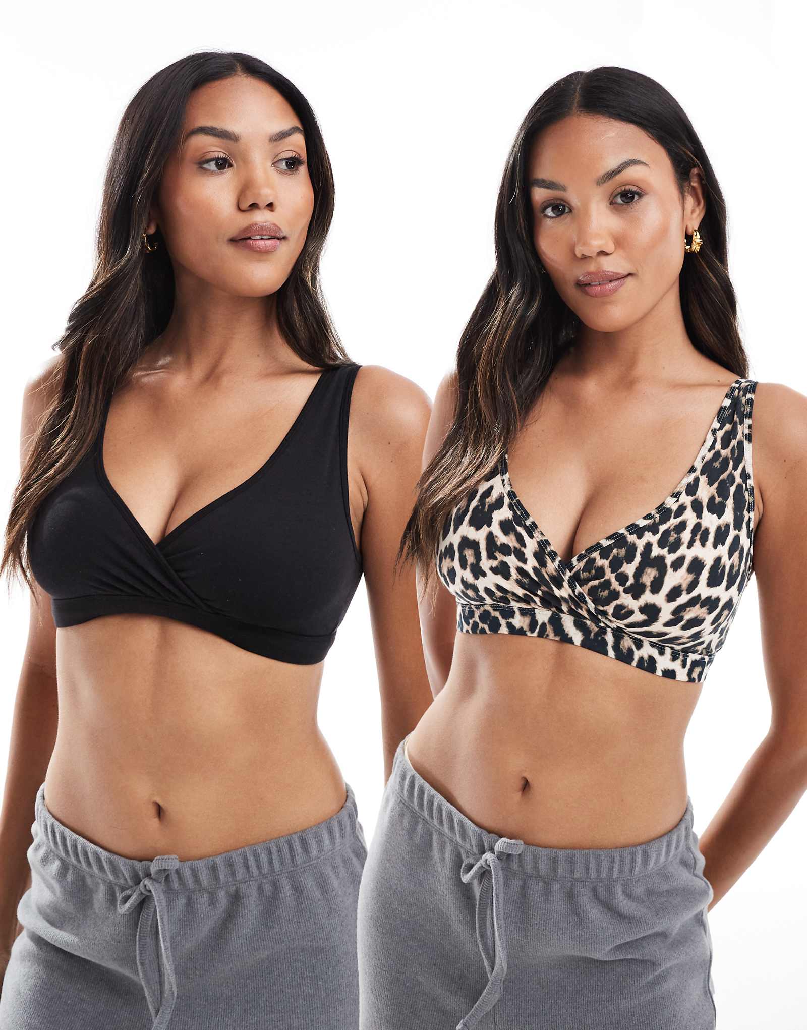 Lindex MOM 2-pack wrap nursing bralettes in black and leopard print 8490₽