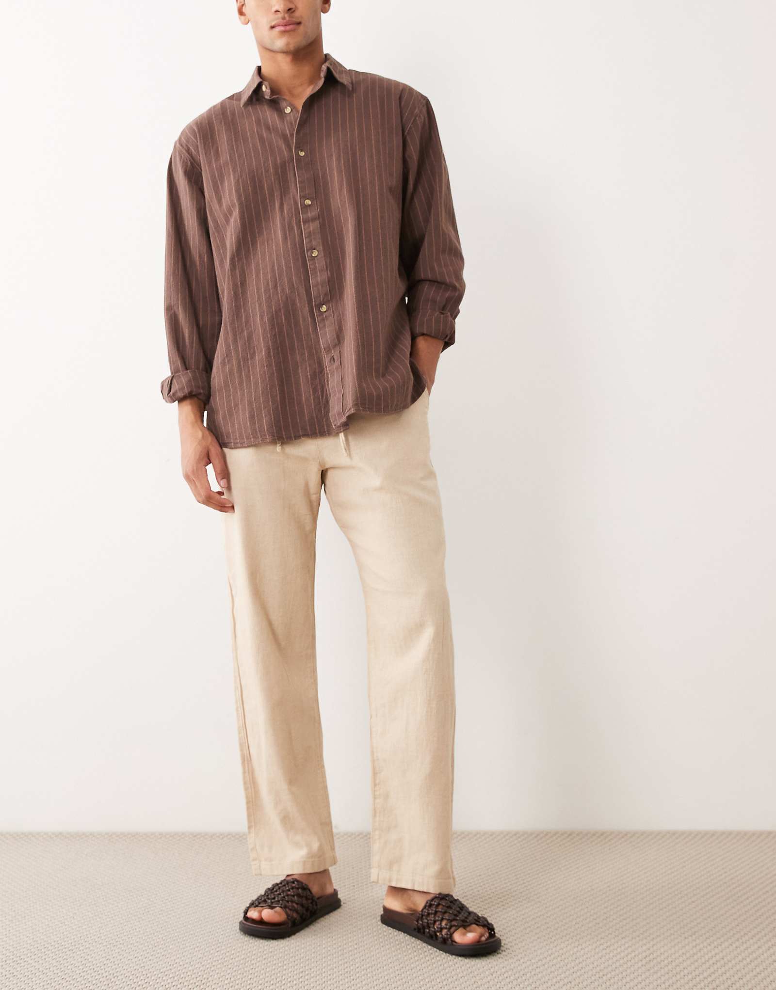 Selected linen blend pants in beige incense 20890₽