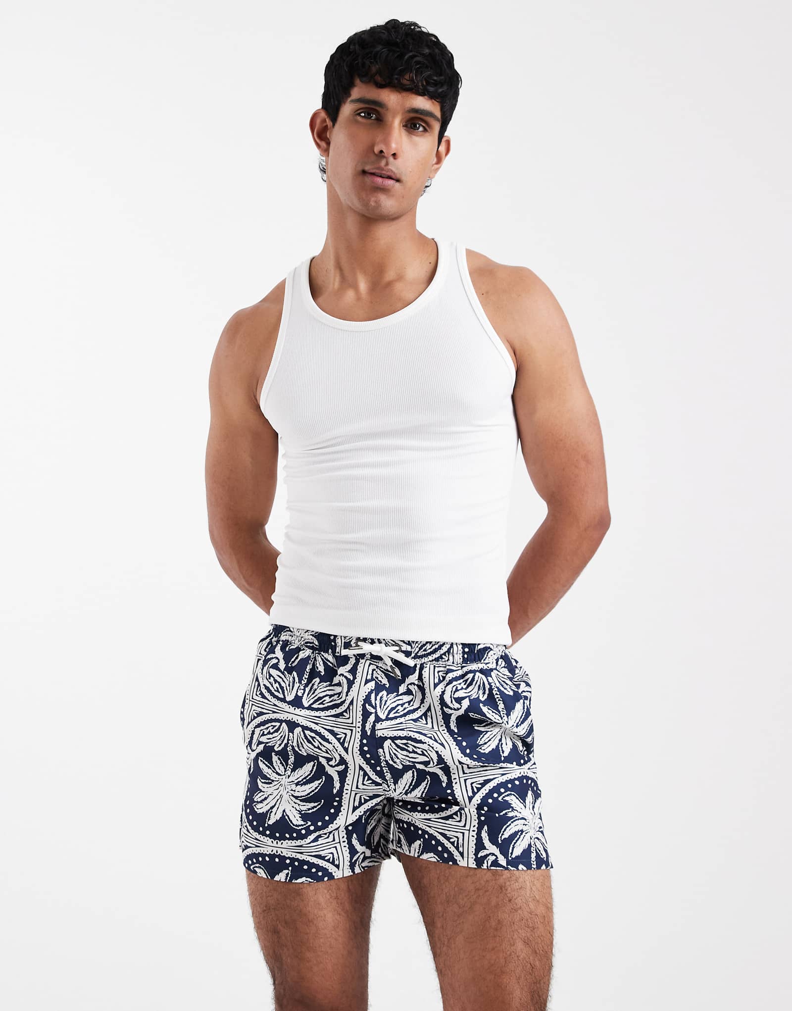 Aray palm tree motif swim shorts in navy navy 5390₽