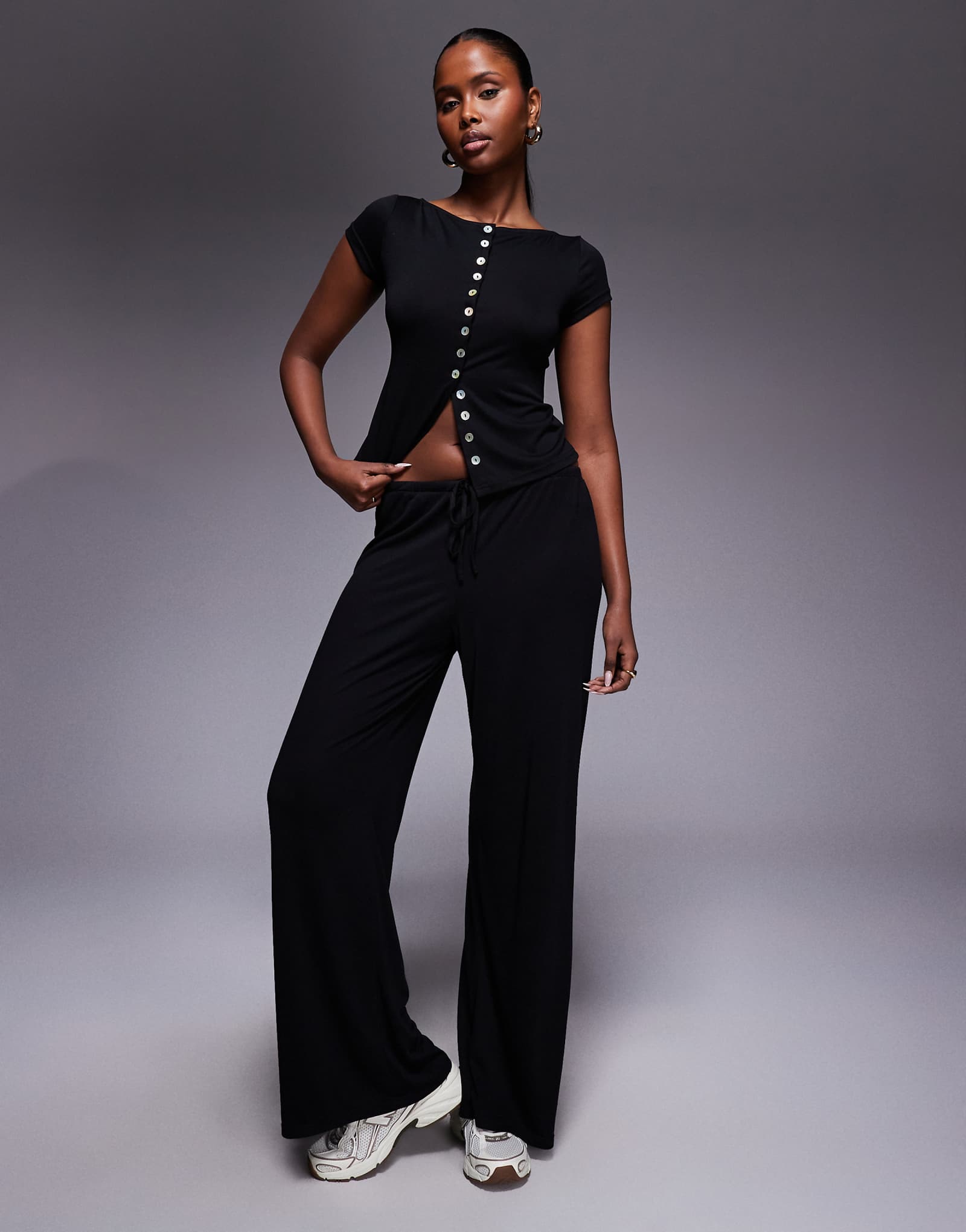 Princess Polly Gavrielle wide leg drawstring pants in black - part of a set black 14190₽