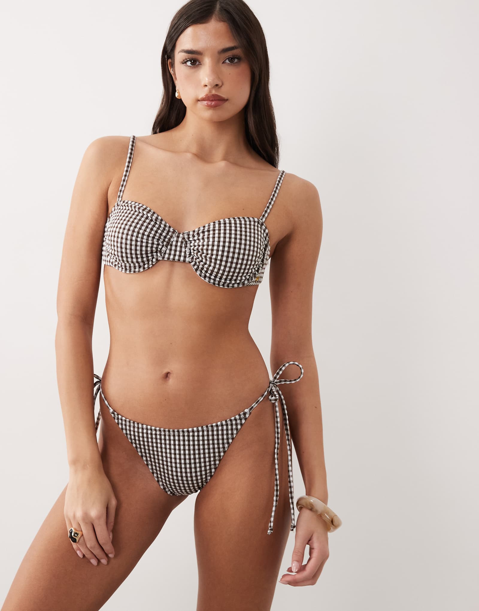 Candypants gingham print underwire bikini top in brown brown 8490₽