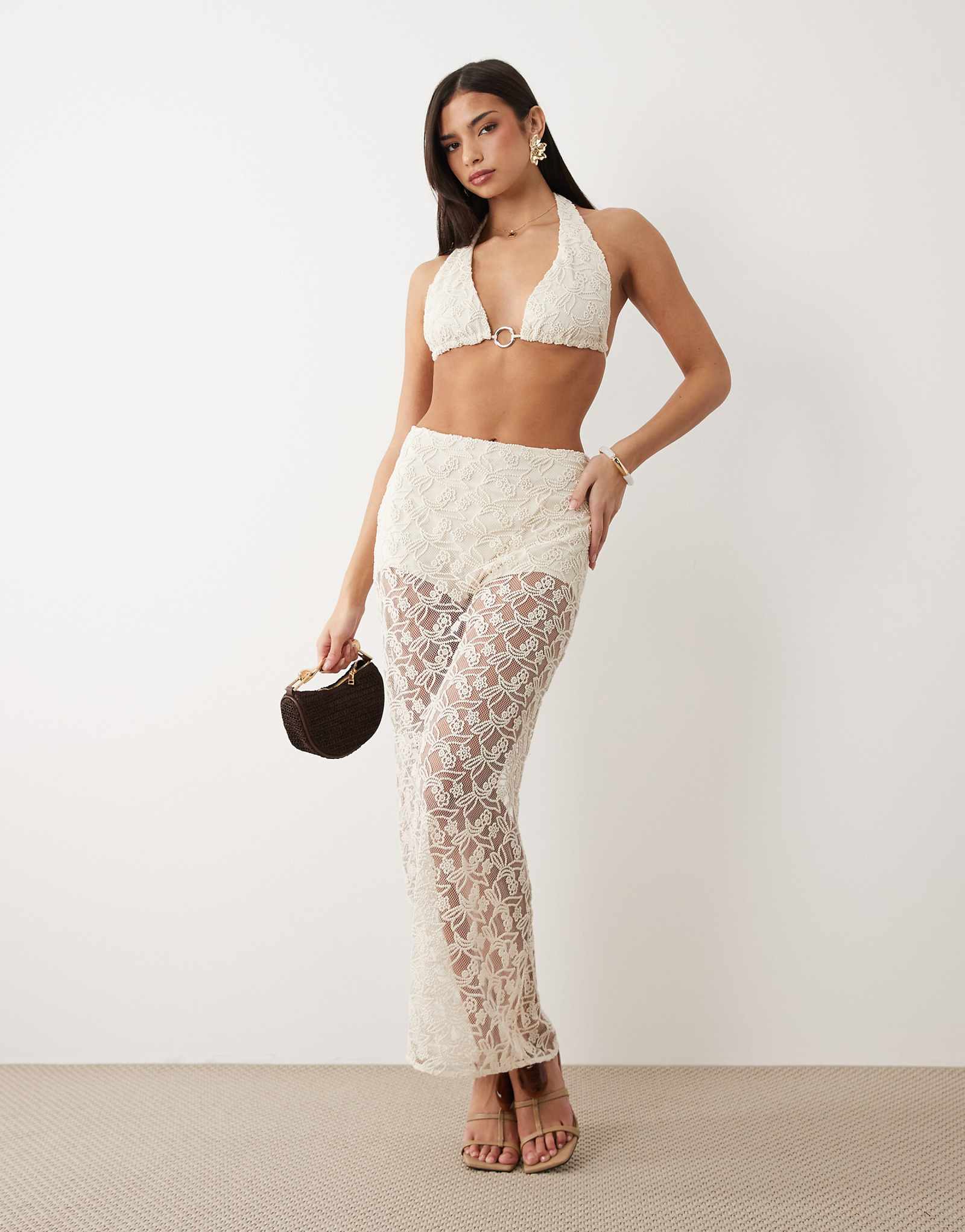 Bardot Venetia sheer midi skirt in light beige - part of a set light beige 50190₽