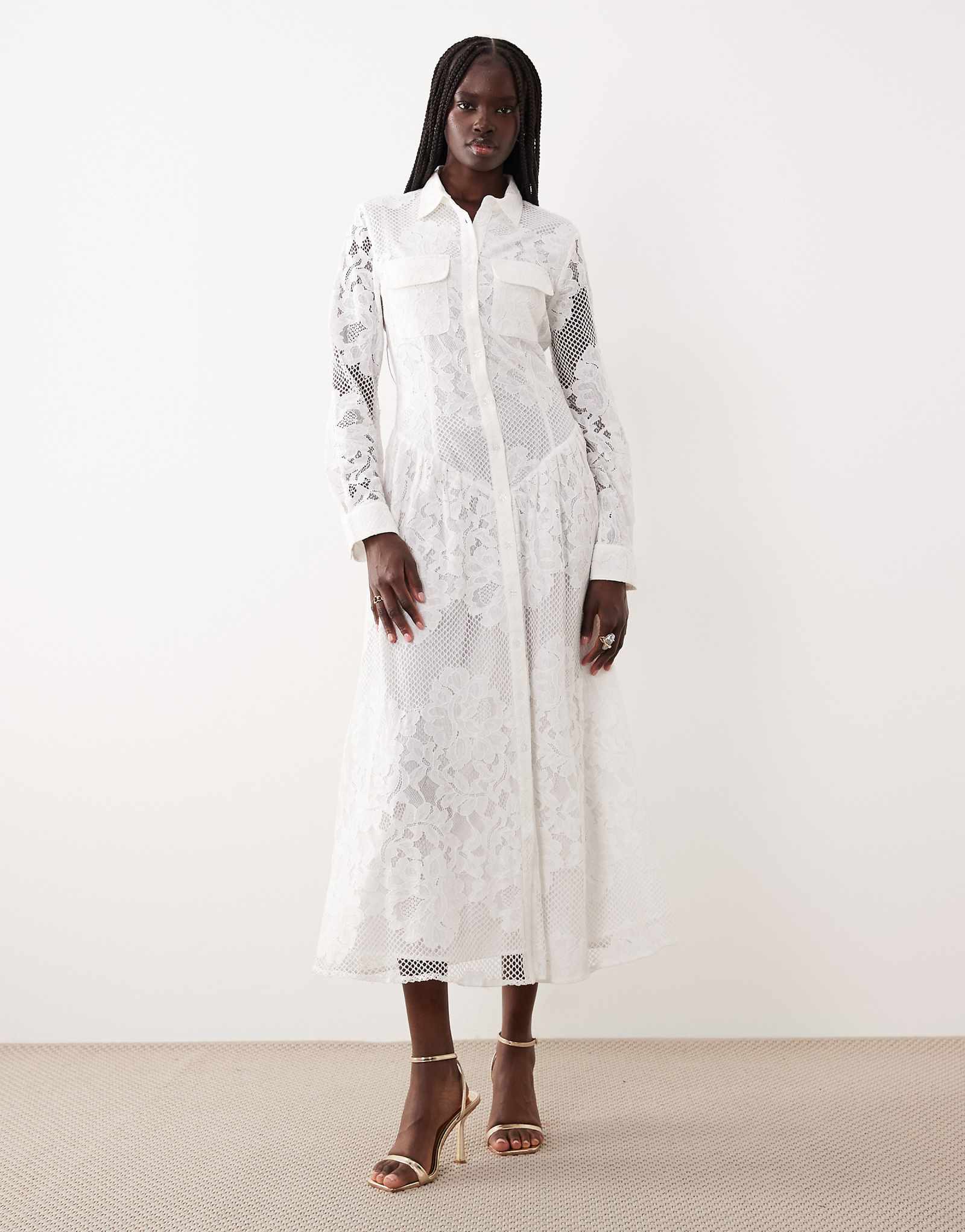 Bardot Agatha cotton rich lace shirt midaxi dress in ivory ivory 46690₽
