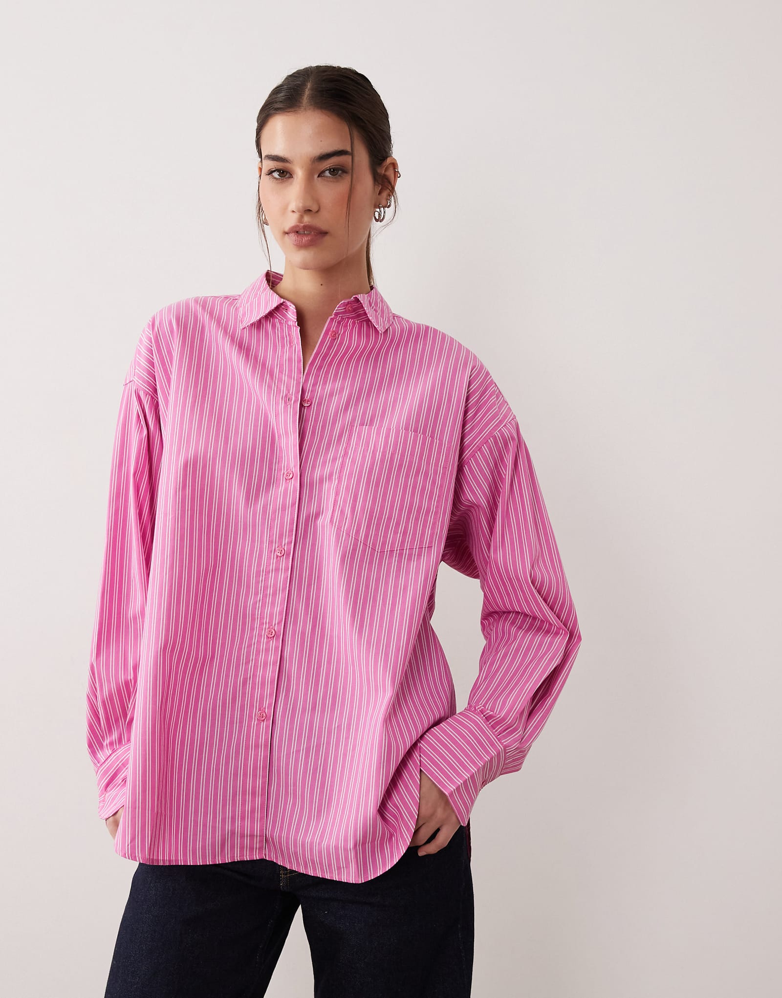 JJXX Jamie oversized poplin stripe shirt in bright pink 11790₽
