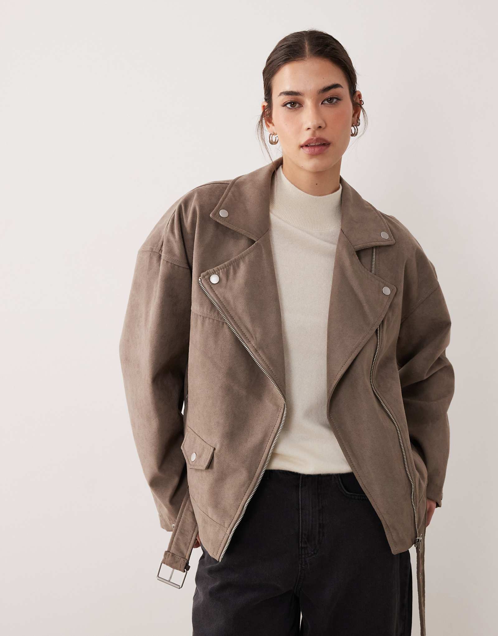 JJXX faux suede biker jacket in light brown 20190₽