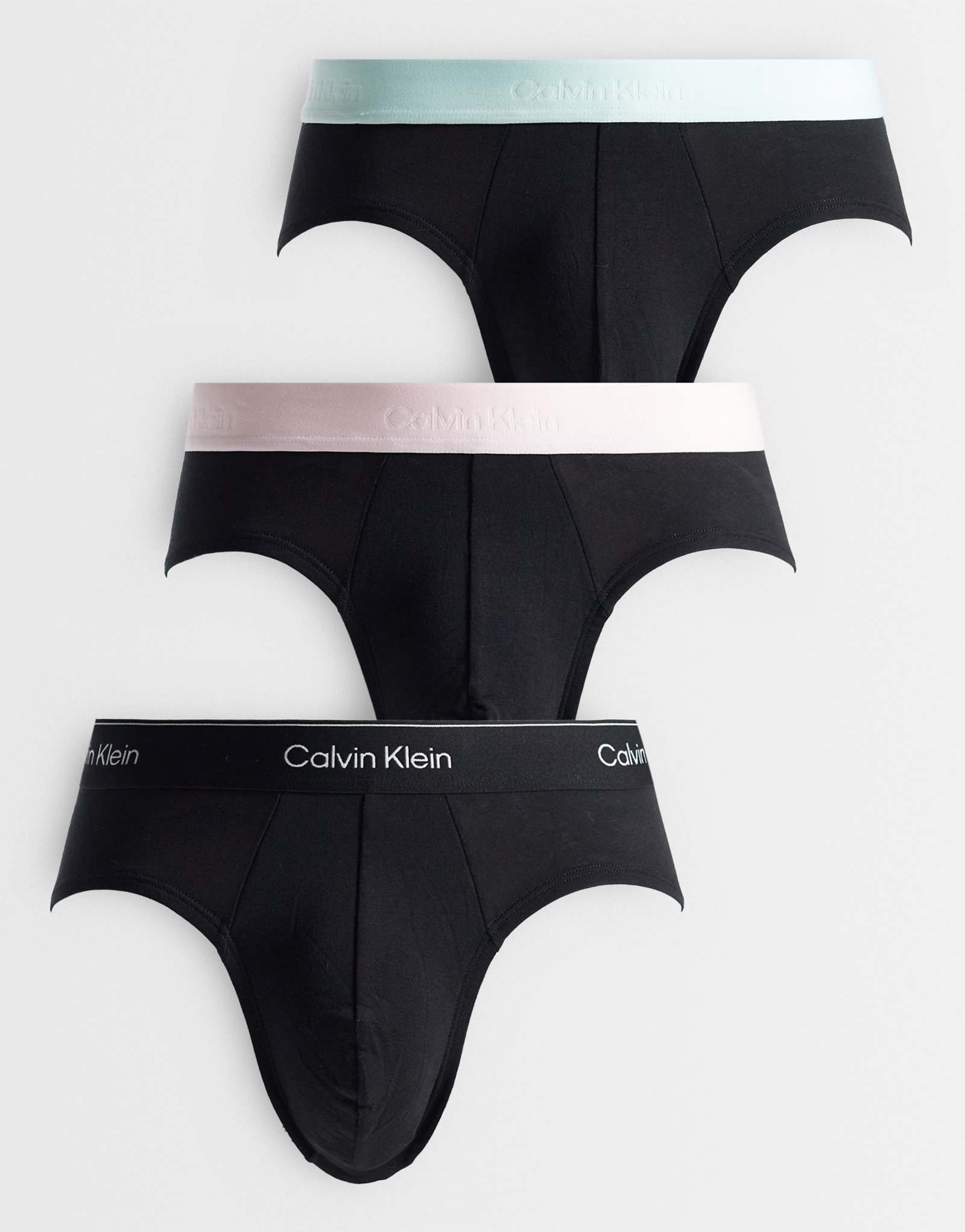 Calvin Klein Icon Cotton Stretch 3 pack hip briefs in black with colored waistbands black w black wbbl 10890₽
