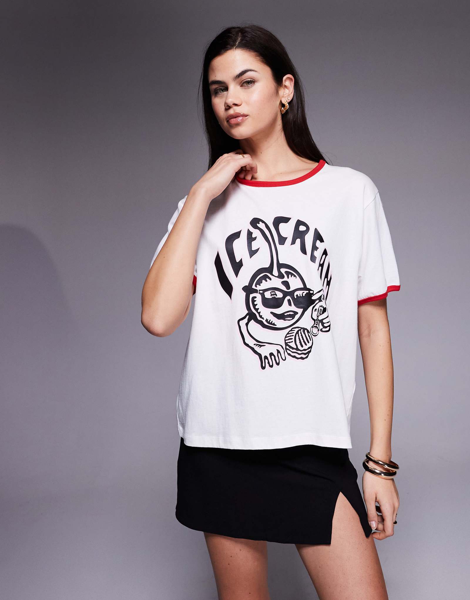 ICECREAM cherry print ringer T-shirt in white 10690₽