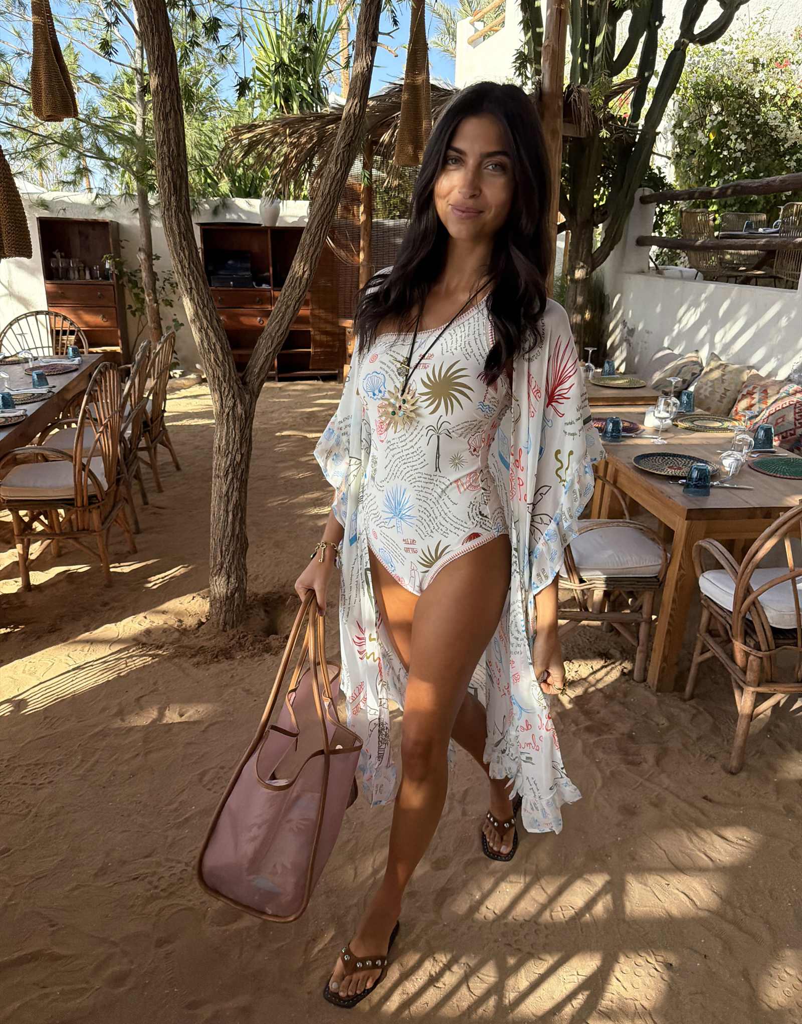 Never Fully Dressed beach robe cover up in cream palm print cream palm 20590₽