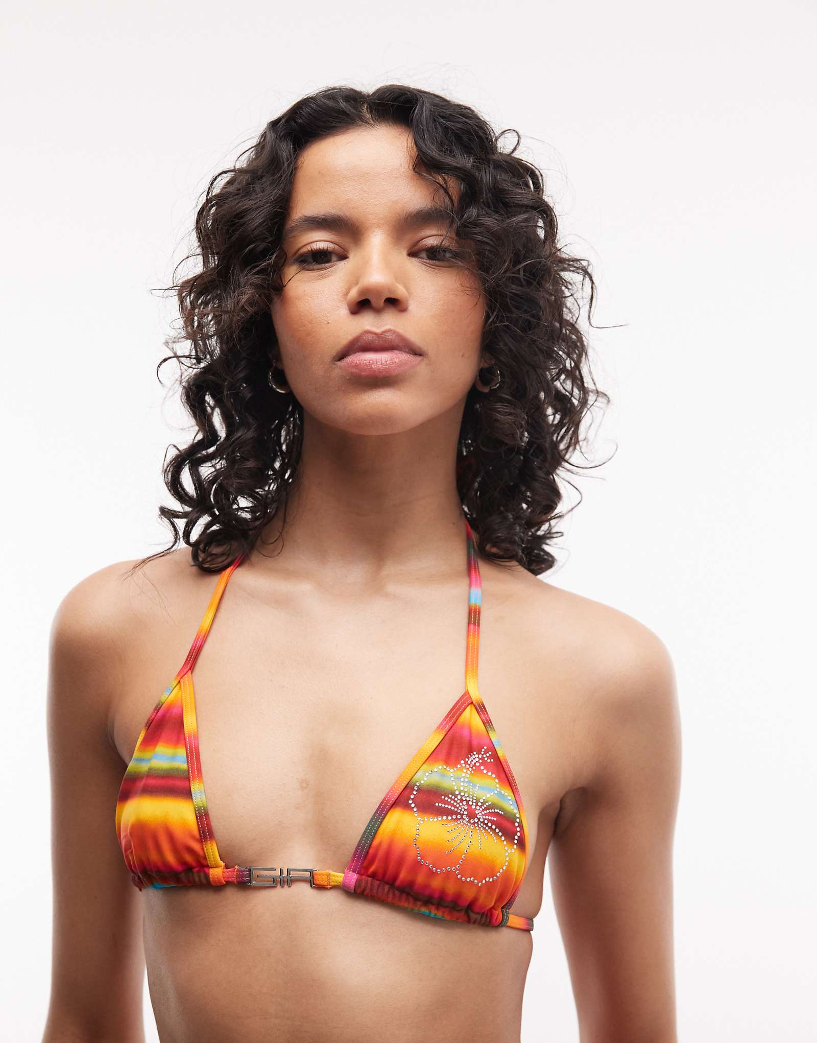 IAMGIA Ava halterneck rhinestone logo striped bikini top in sunset ombr - part of a set sunset ombre 10690₽