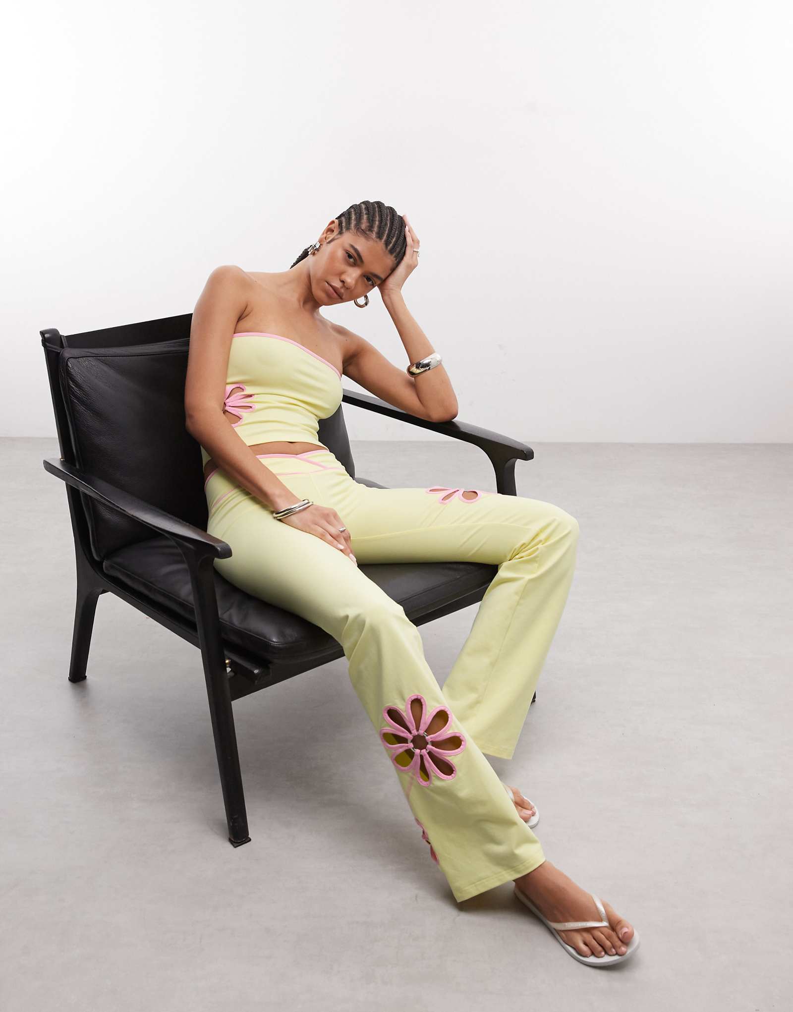 IAMGIA Daisy cotton rich contrast floral cutout flared pants in yellow and pink - part of a set butter yellow 18390₽