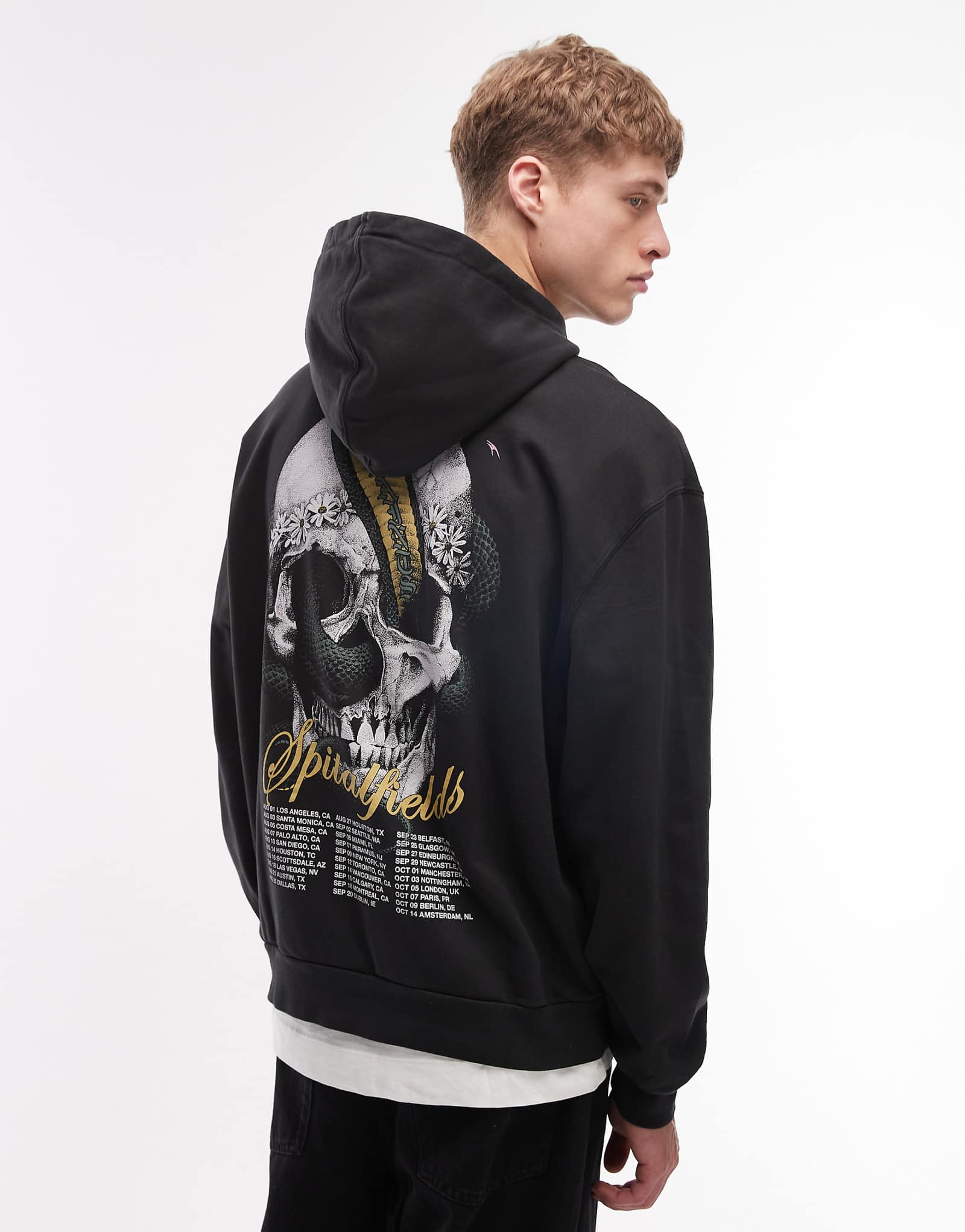 AllSaints skull snake graphic hoodie in washed black washed black 44990₽