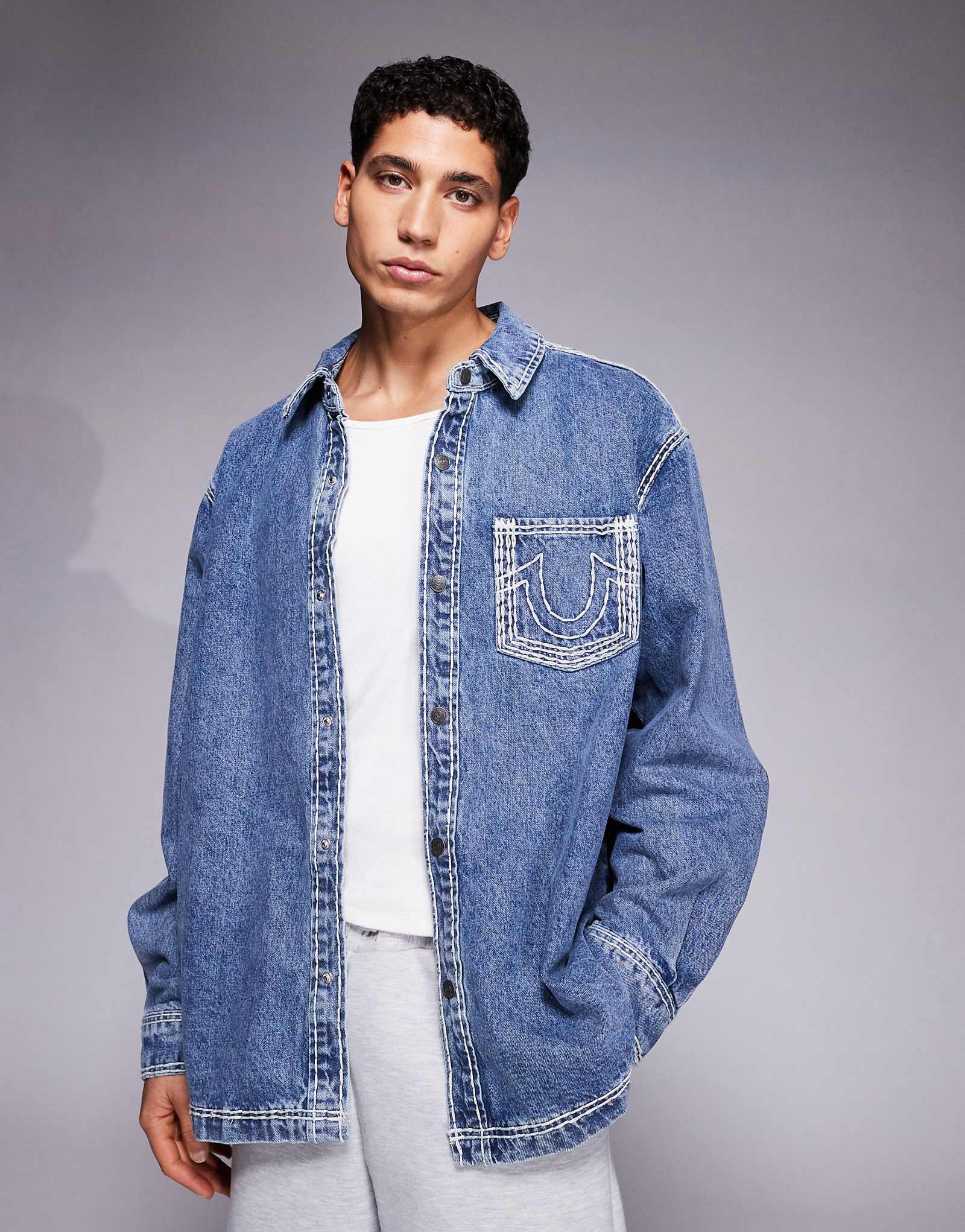 True Religion super QT denim shirt in washed blue mblue 46690₽