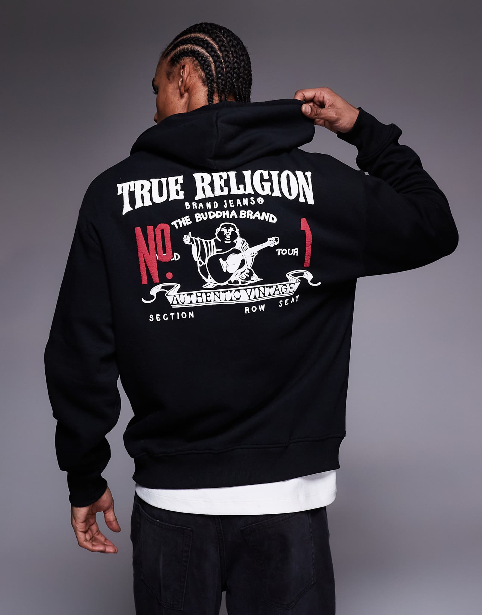 True Religion zip up logo hoodie with back print in black black 43390₽
