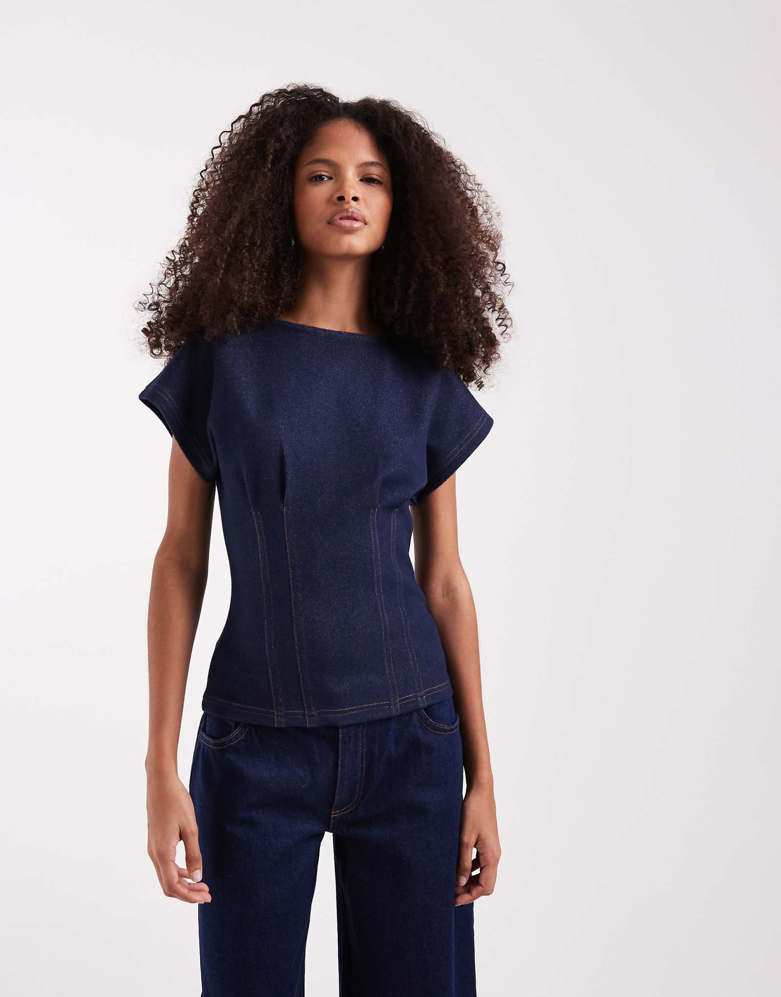River Island denim cinched waist detailing top in dark blue blue - dark 10690₽