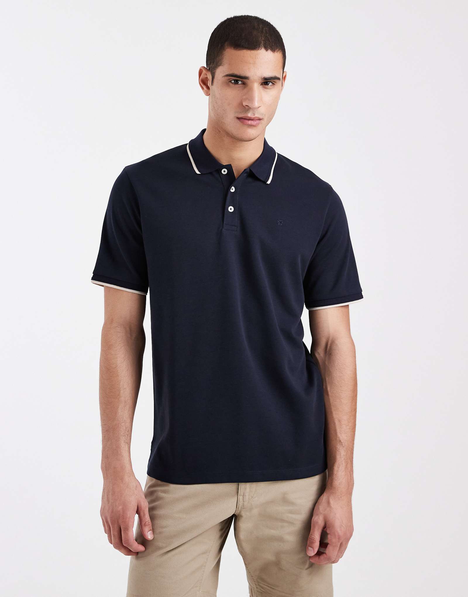 Jack -amp Jones Premium tipped collar polo shirt in navy 7690₽