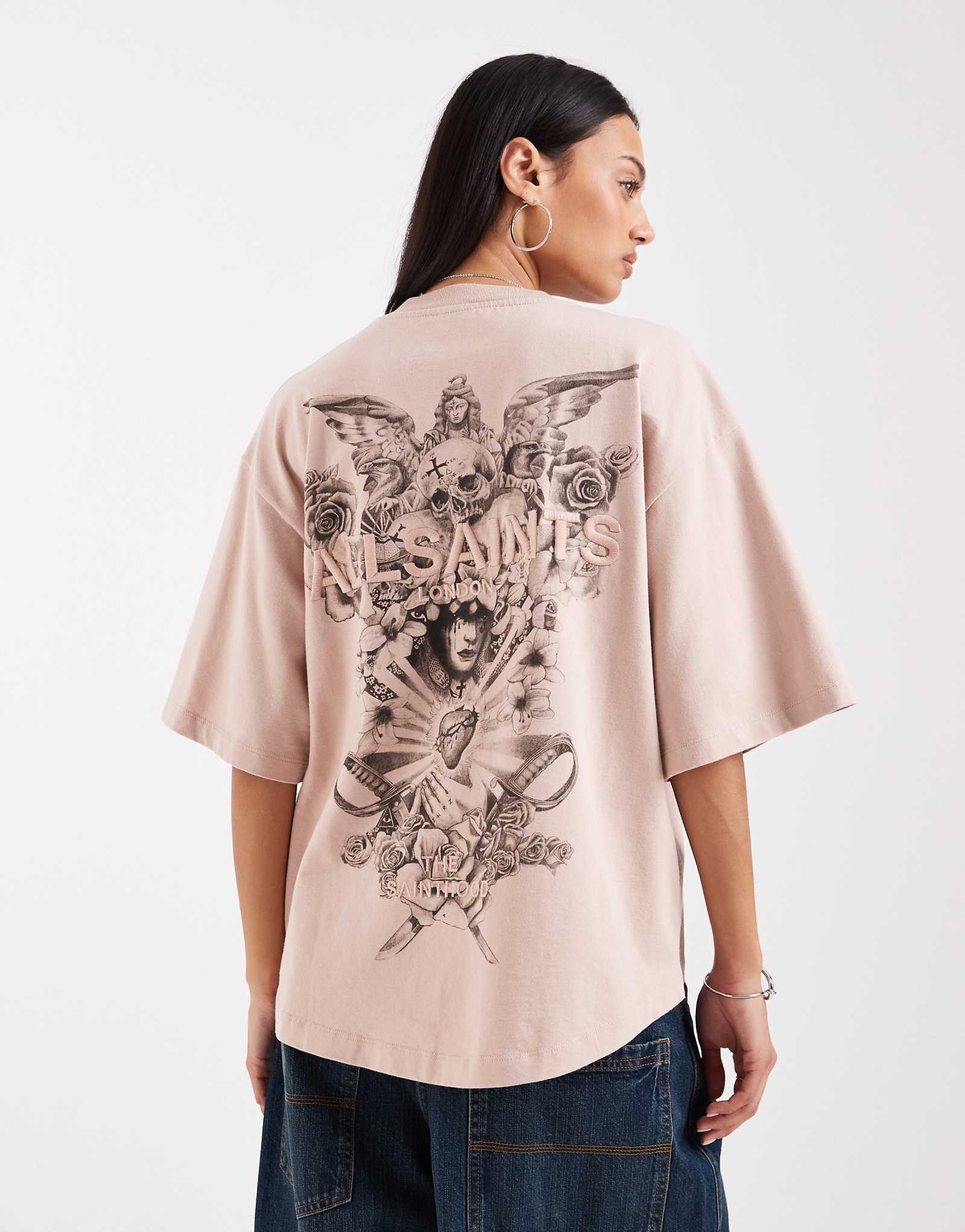 AllSaints covenant back graphic amelie t-shirt in dusty pink dusty pink 20890₽