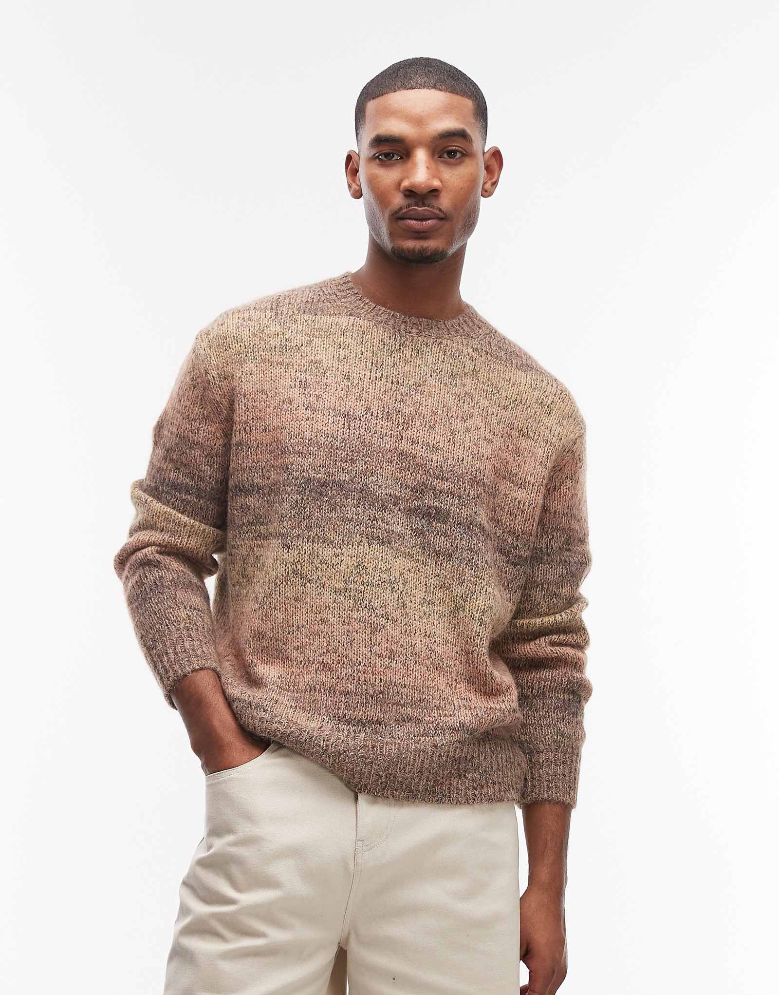 AllSaints Finch crew neck knit sweater in brown stripe taupe brown 50990₽