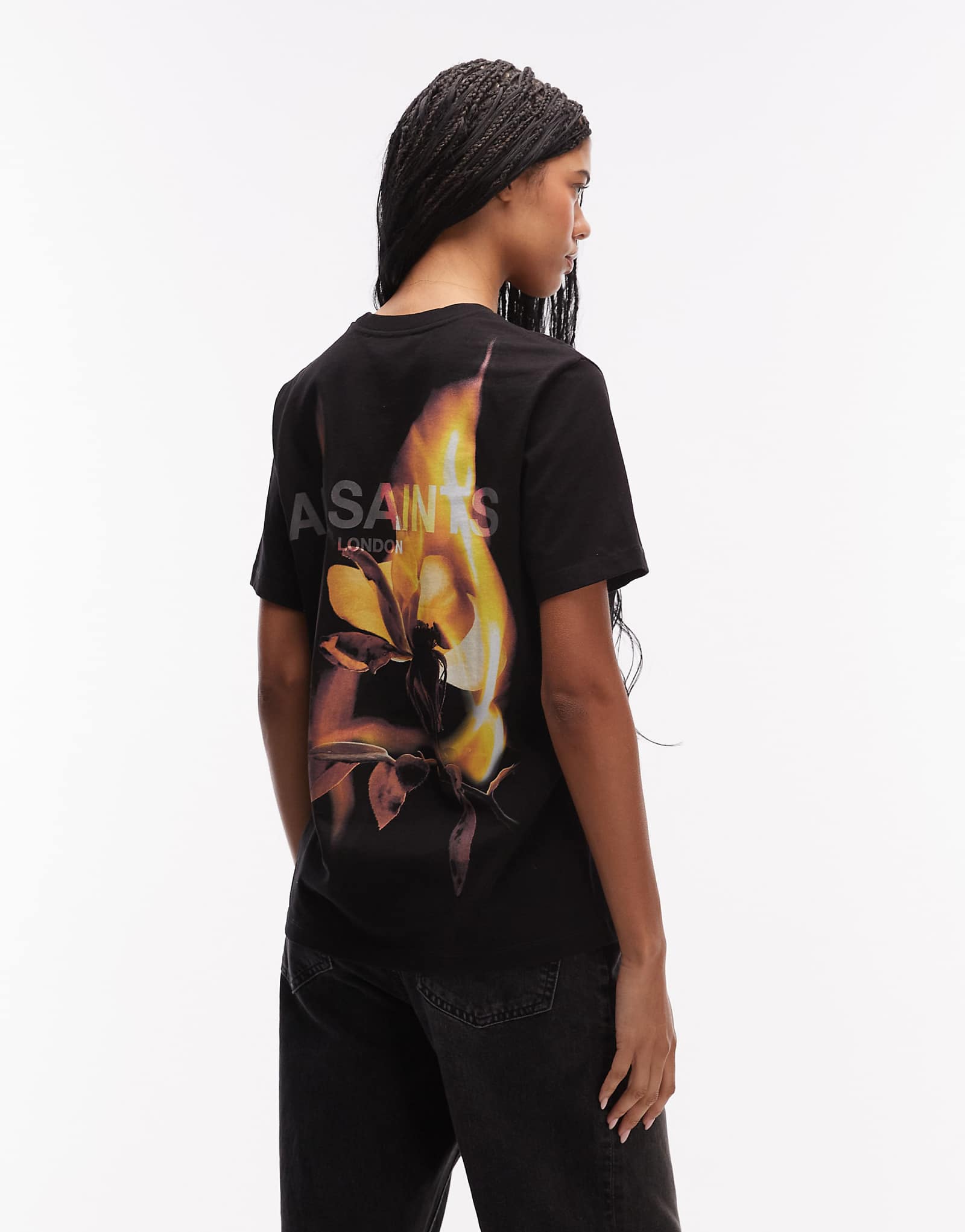 AllSaints blaze short sleeve logo back print boyfriend T-shirt in black black 20890₽