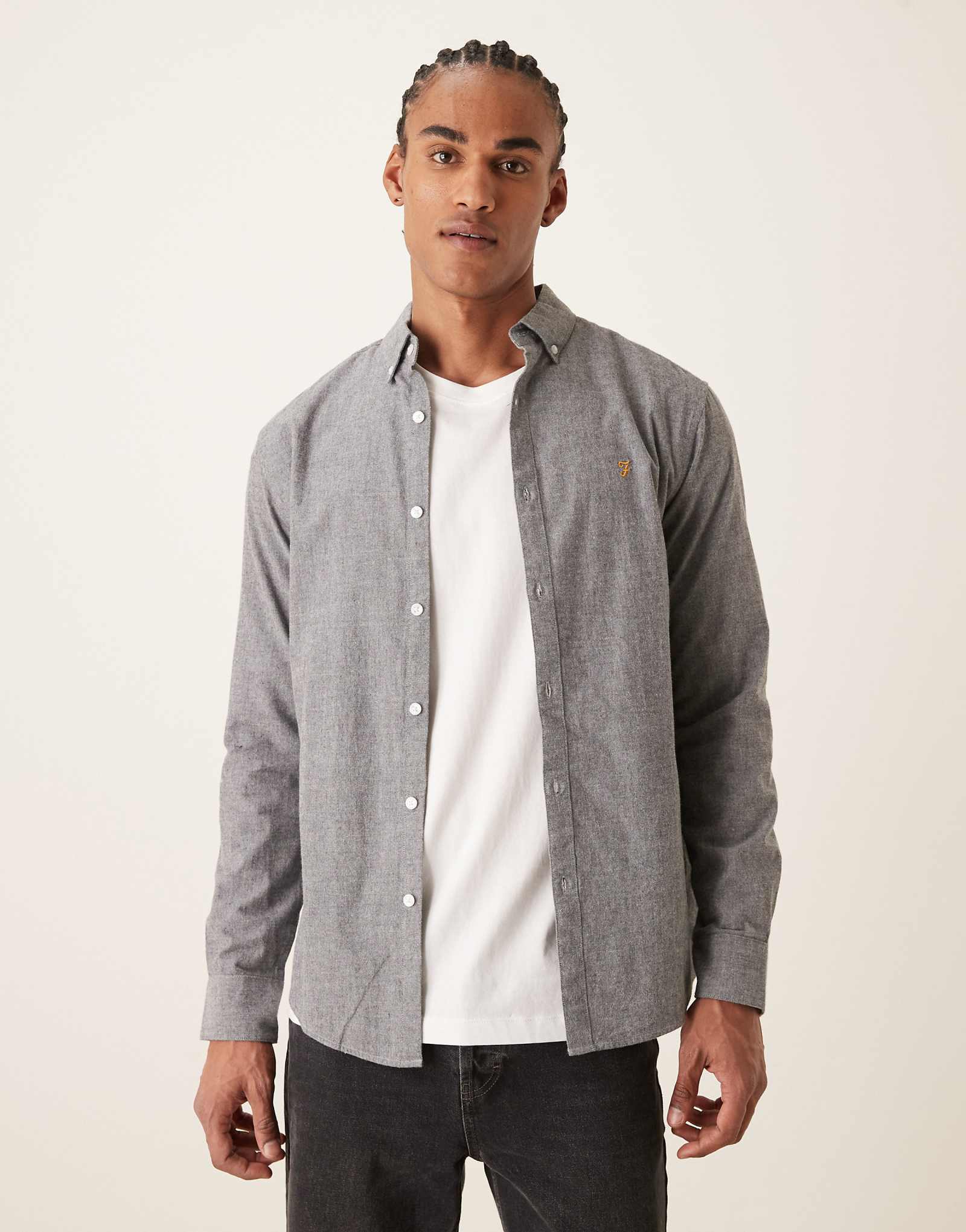Farah Steen long sleeve casual logo shirt in gray gray 23290₽