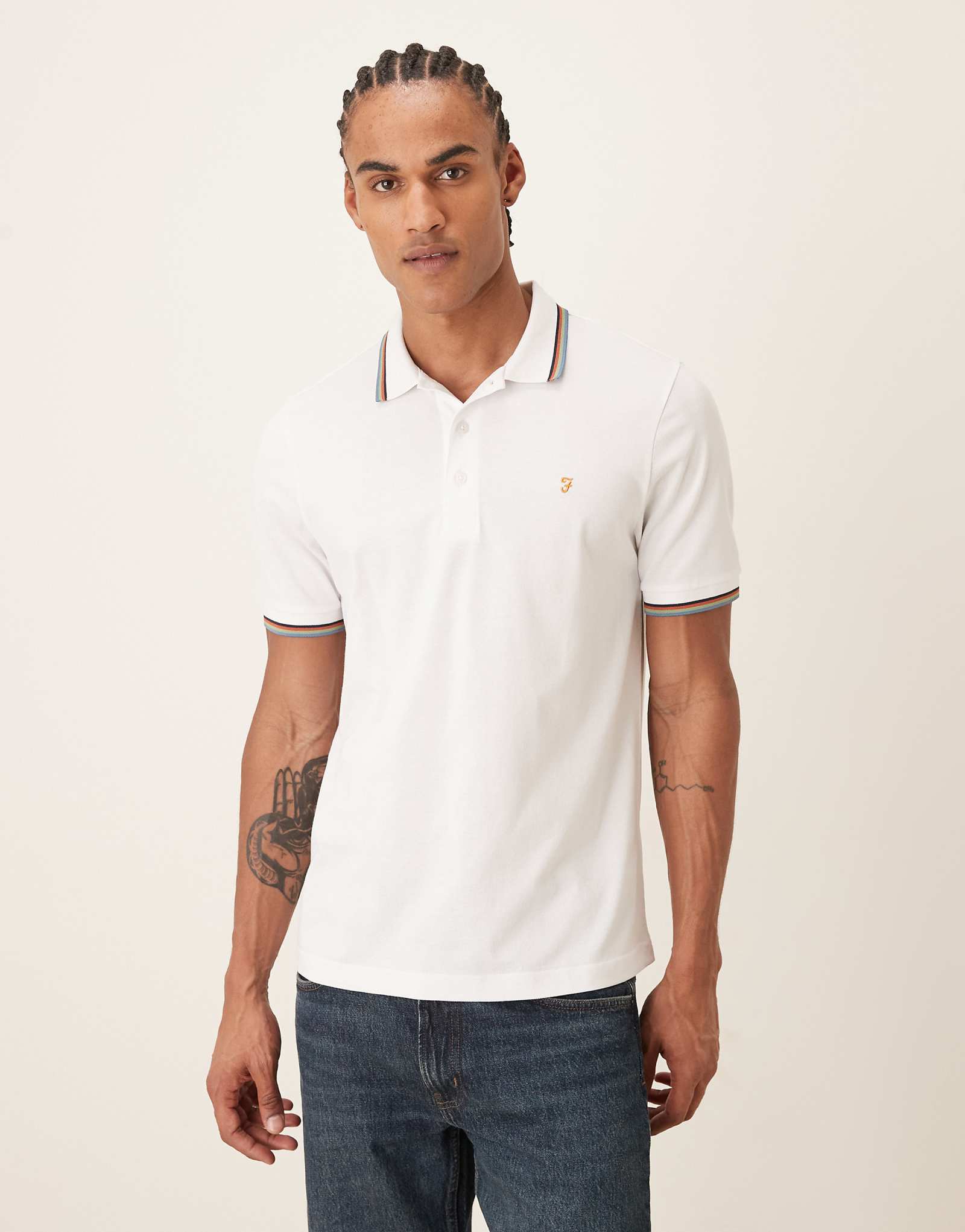 Farah Elton short sleeve tipped logo polo shirt in white white 18390₽