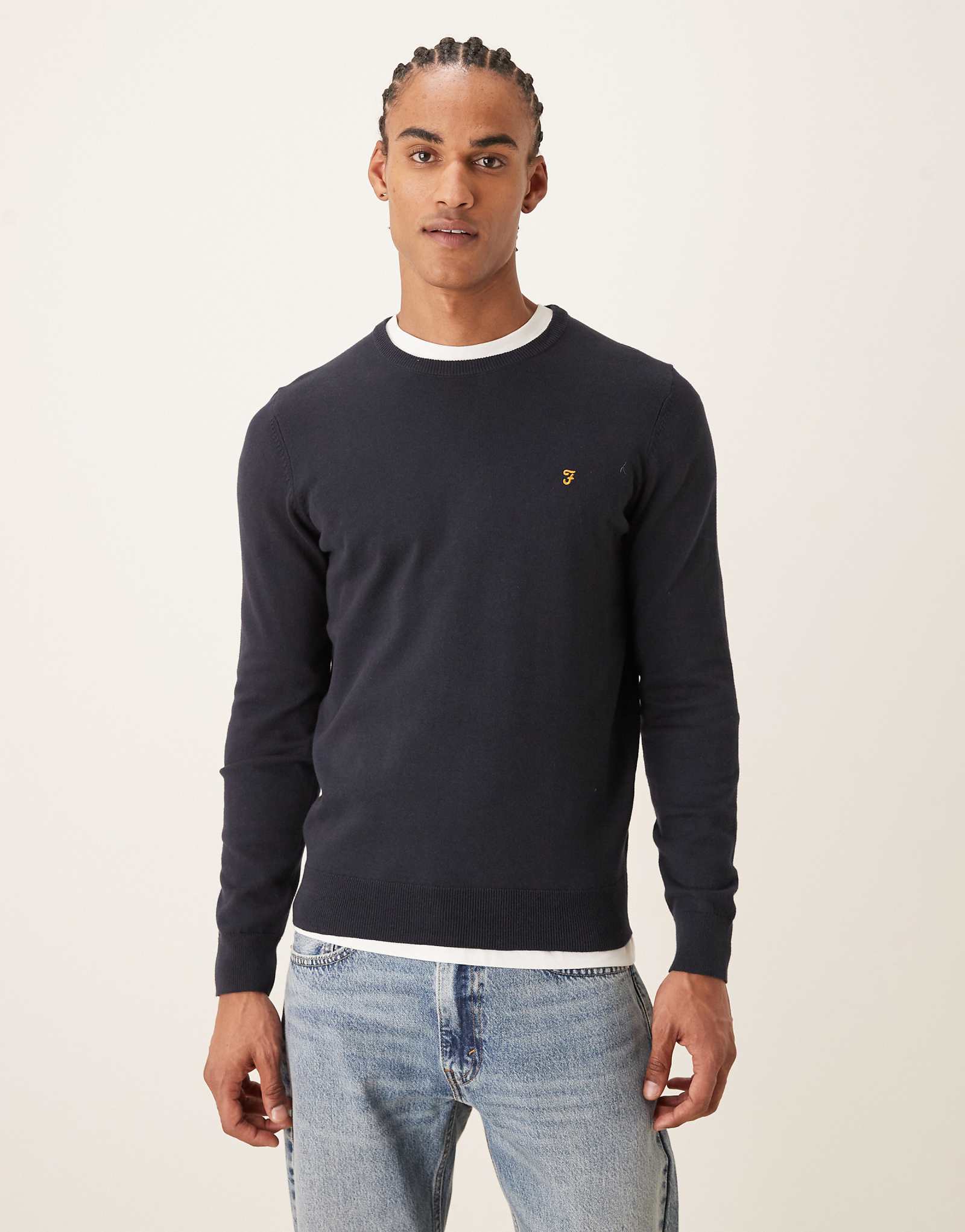 Farah Mullen cotton logo knit sweater in navy 23290₽