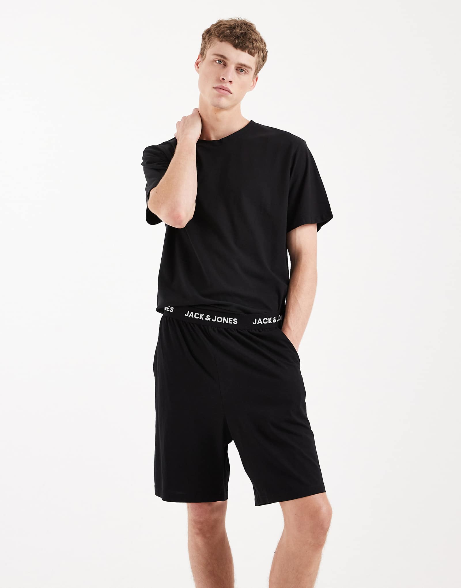 Jack -amp Jones pajama shorts with logo waistband in black black 3490₽