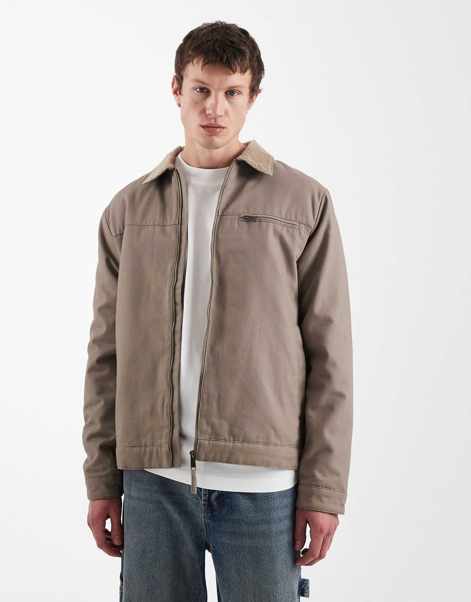 Threadbare zip front barn jacket with contrasting collar in taupe taupe 12190₽