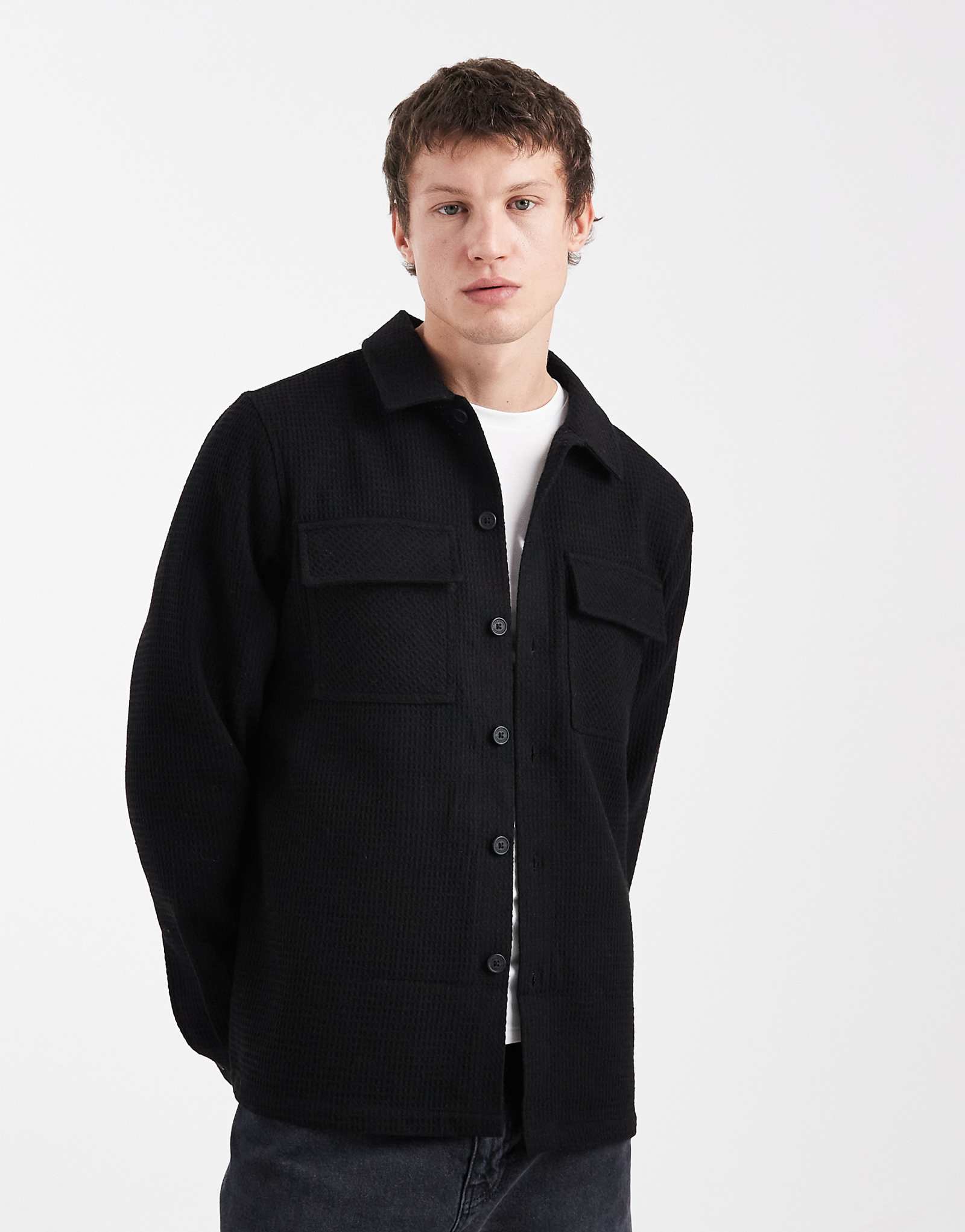 Threadbare double pocket front shacket in black black 7790₽