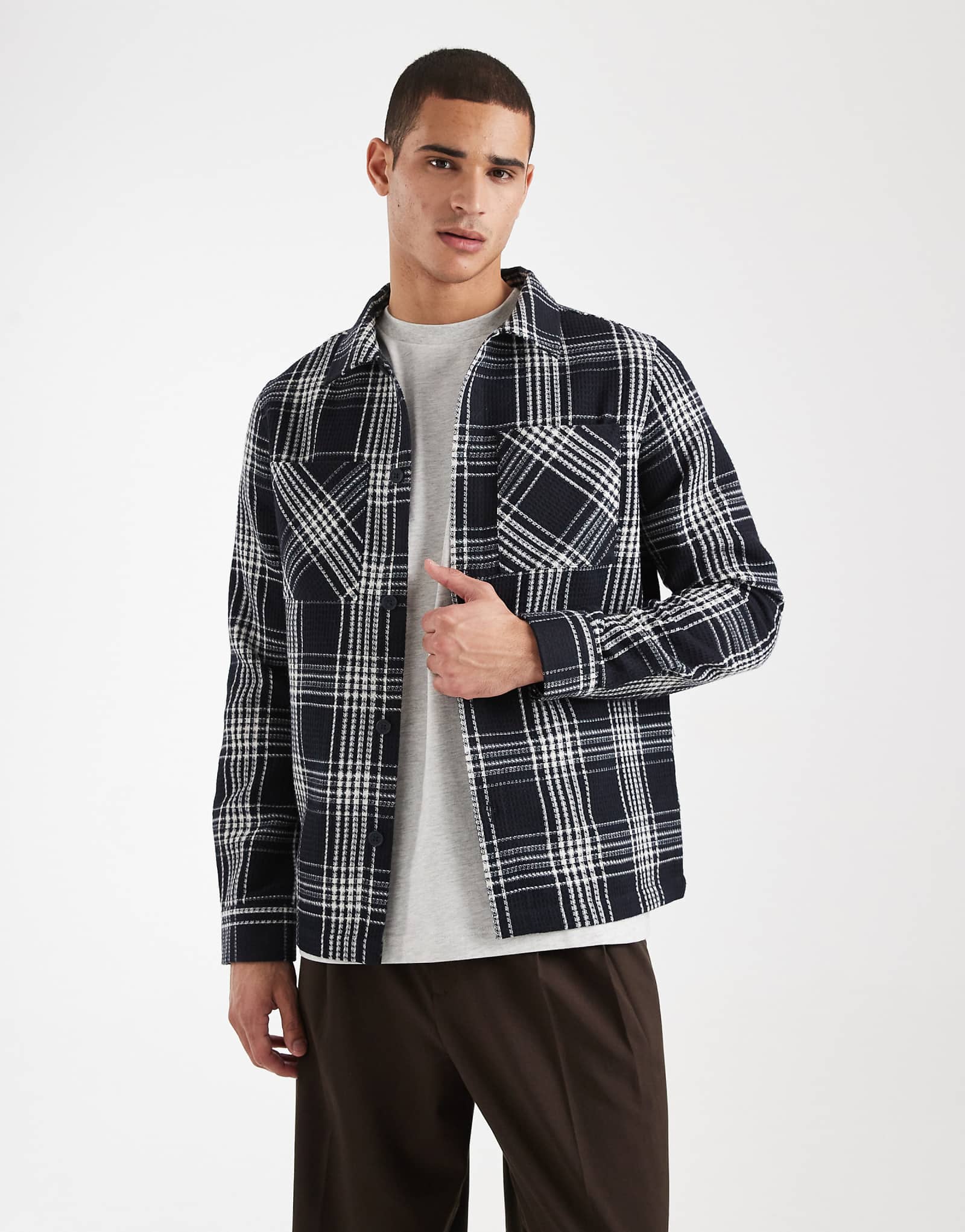 Threadbare pocket front shacket in navy and white plaid navy 7790₽