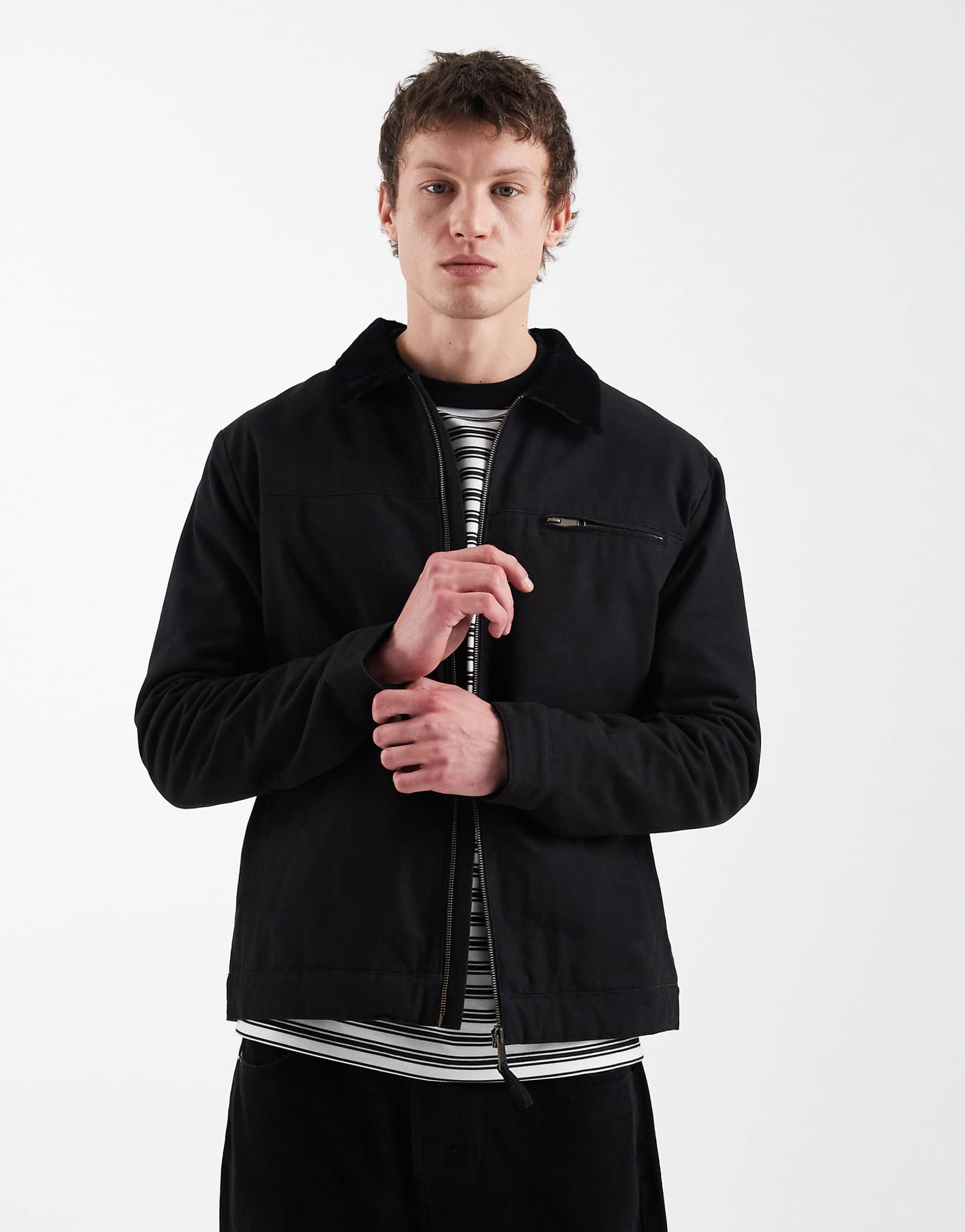 Threadbare canvas zip front barn jacket in black black 12190₽