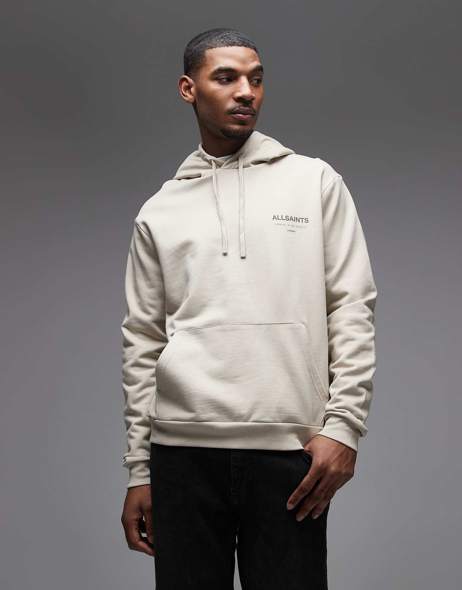 AllSaints Underground logo hoodie with back print in sand 44990₽