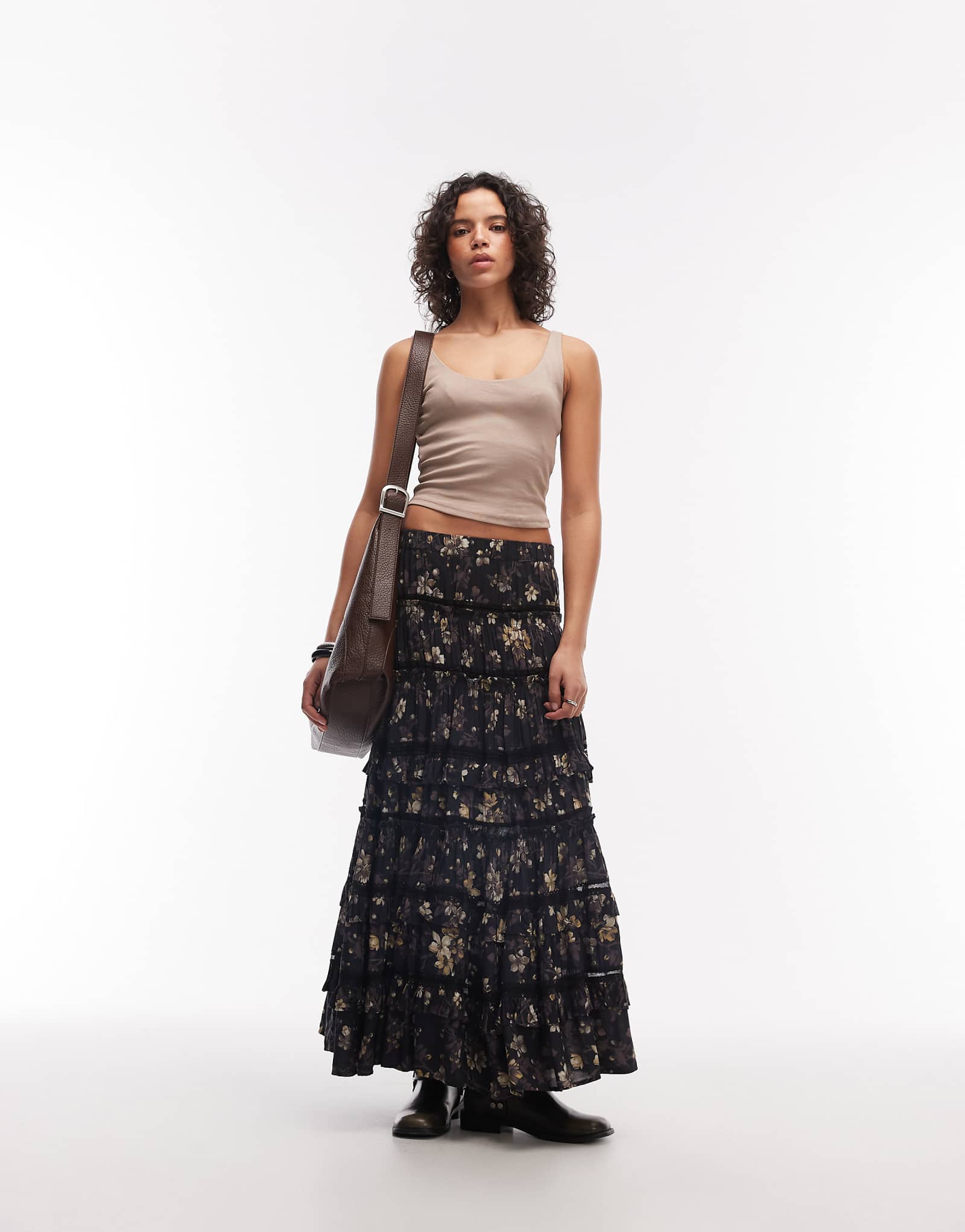 AllSaints talia floral tiered maxi skirt in black vine black 59890₽