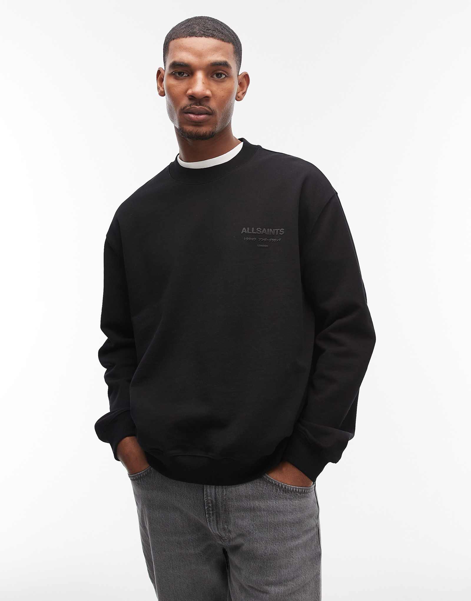 AllSaints Xander crewneck logo sweatshirt in jet black 32990₽