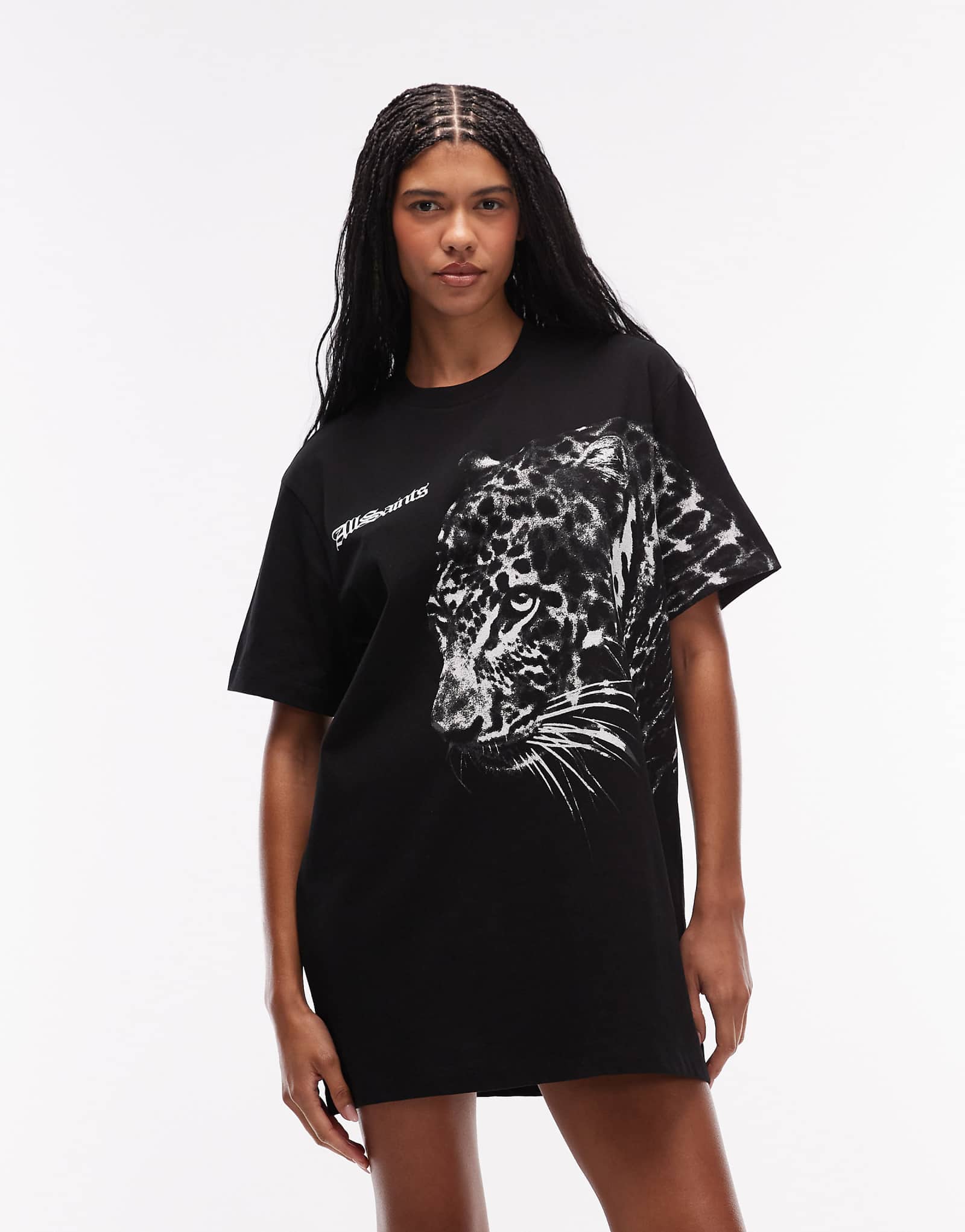 AllSaints zaya short sleeve printed mini tee dress in black black 23790₽
